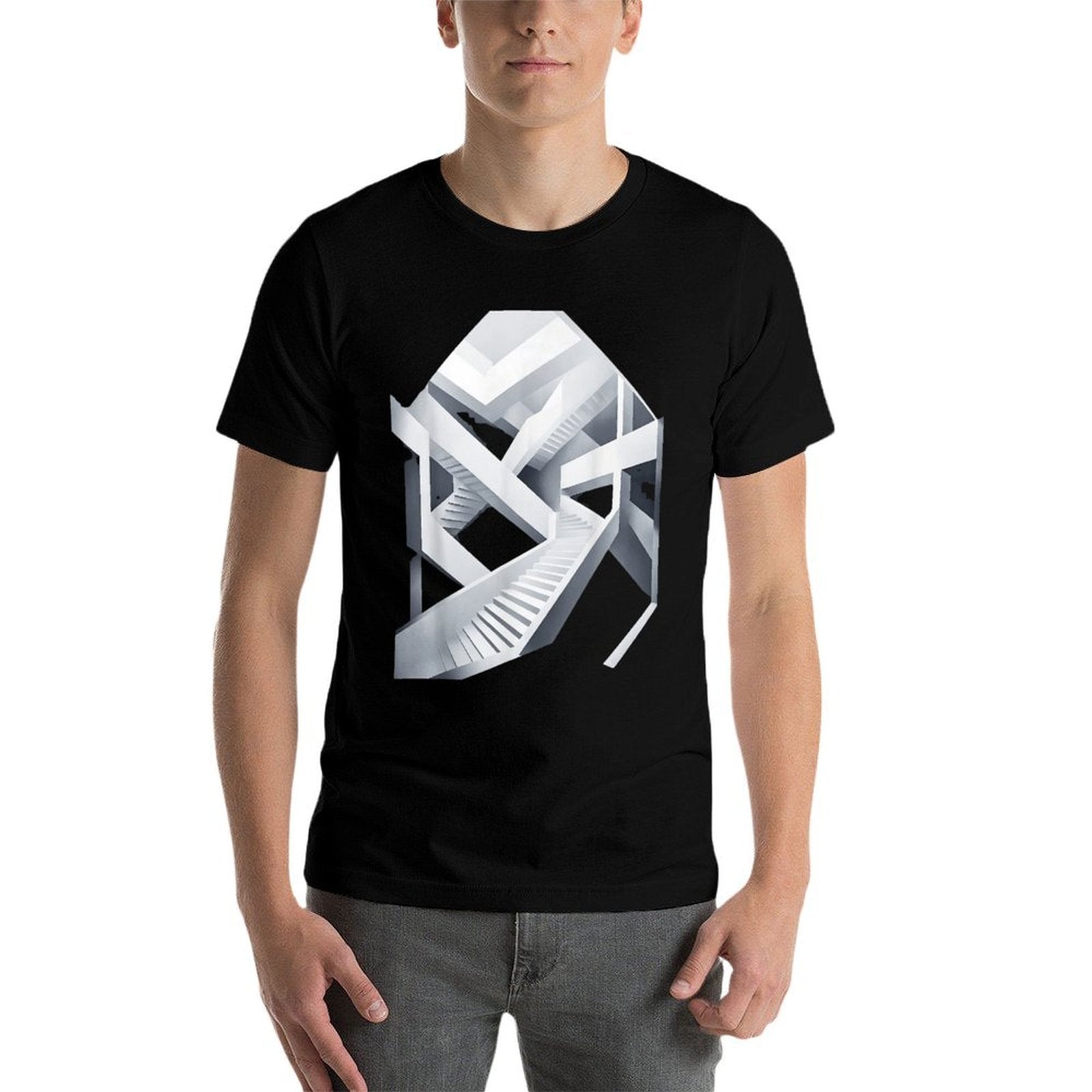 Abstract Monochrome Art Intricate Optical Illusion Geometric Art - Unisex-AdultsKids - Black - Small - - Modern - Geometric - A  High-quality Stitching T-Shirt