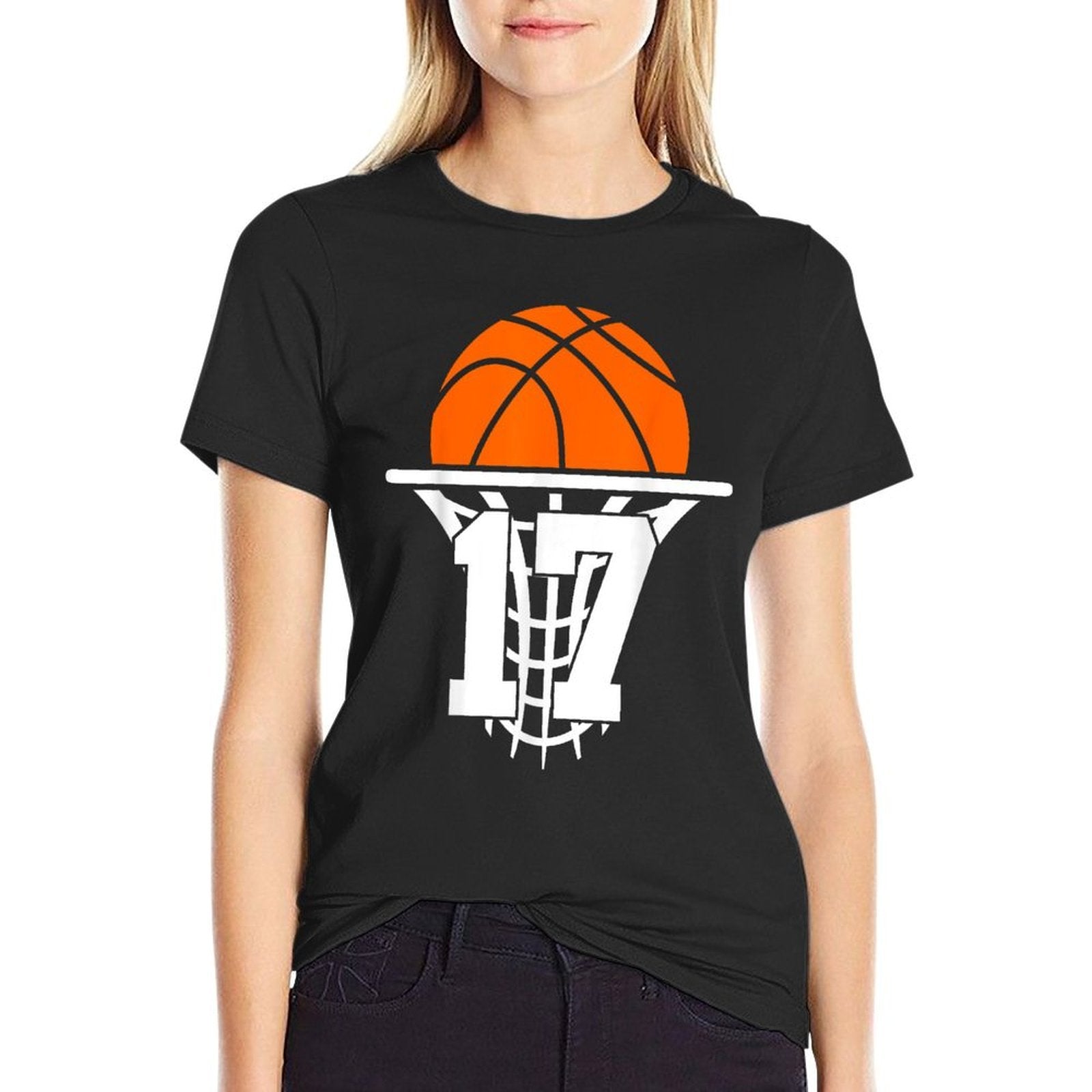 17 YEARS BASKETBALL 17TH BIRTHDAY  Ribbed Collar T-Shirt