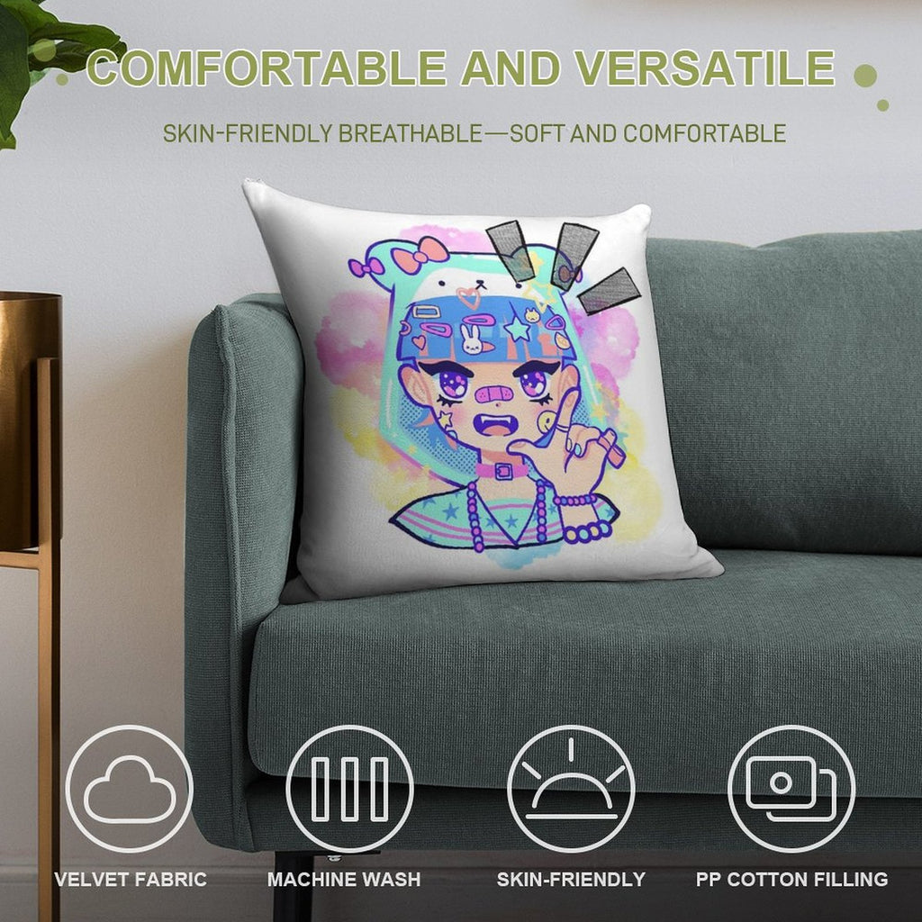 Anime Girl Bubblegum Soft Shrink-Resistant Throw Pillow