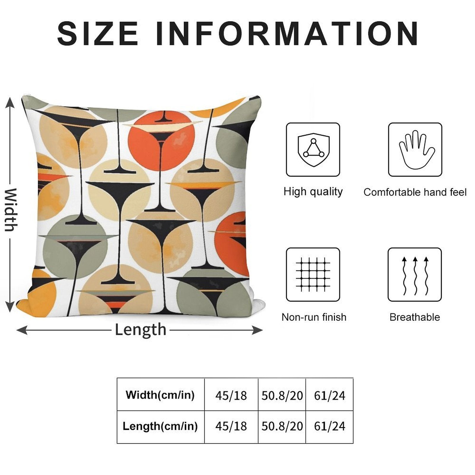 Atomic Fifties Inspired Martinis In Grey, Orange, Cream And Red Soft Gift Ready Throw Pillow