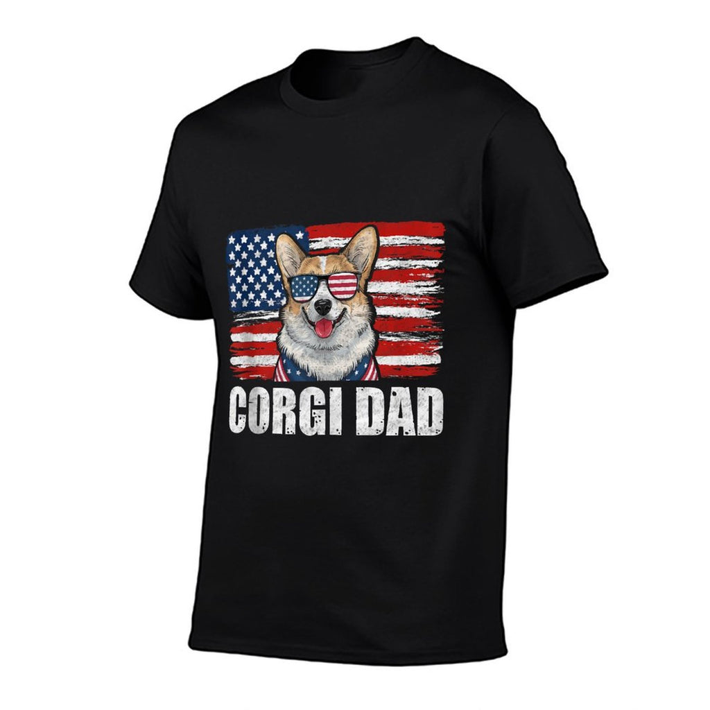 American Patriotic Dog Lover 4th of July - Corgi Dad  Rolled Sleeves T-Shirt