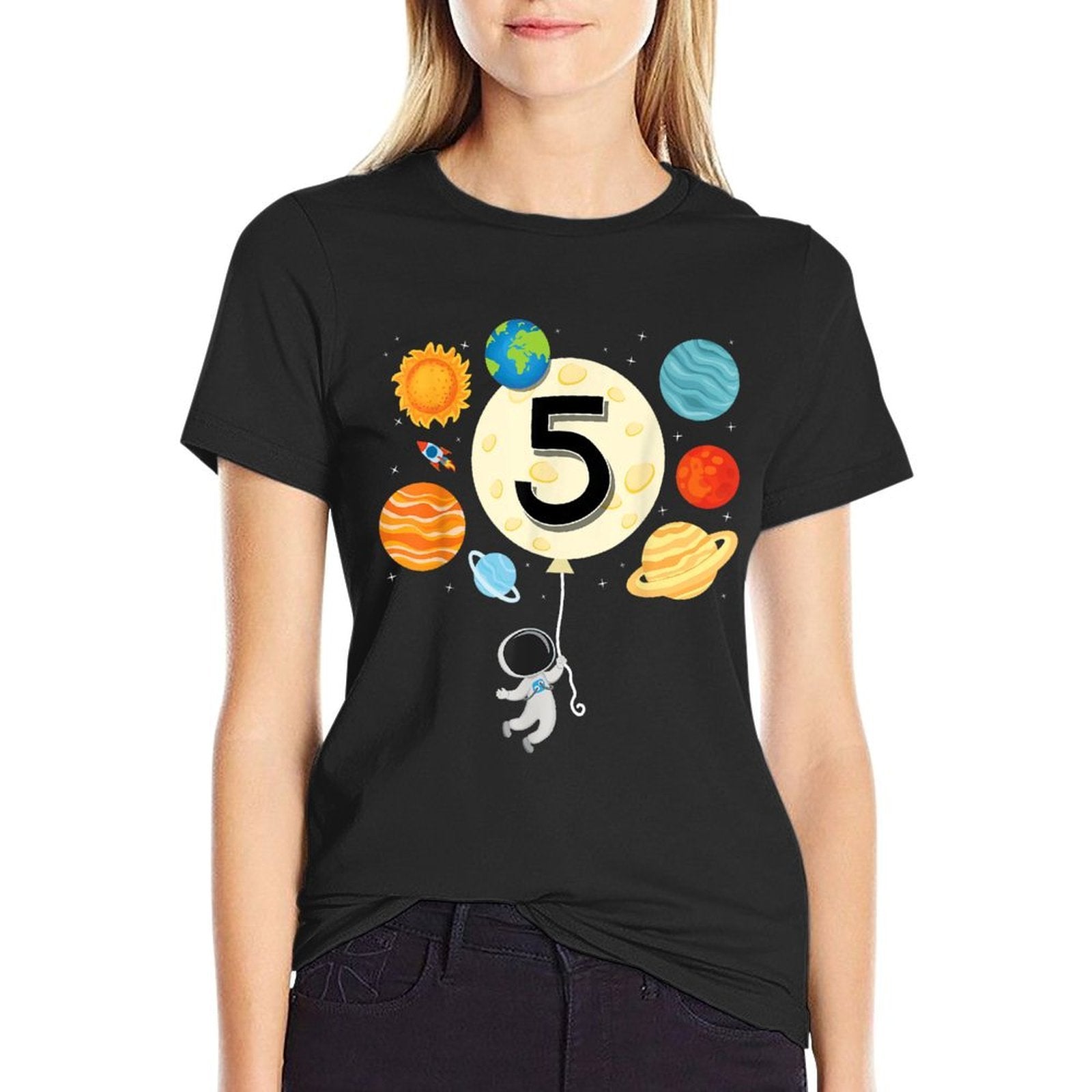 Astronaut Balloon Planets 5th Birthday Space 5 Year Old Kids  Eco-friendly Material T-Shirt
