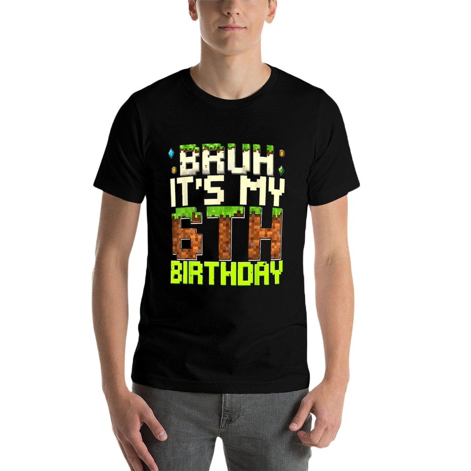 6th Birthday Boy Bruh It's My 6th Birthday Gamer Pixel  Heathered Texture T-Shirt
