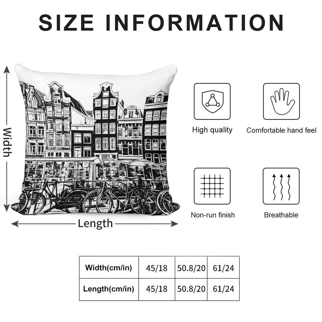 Amsterdam Row Houses, Black And White Soft Hidden Zipper Throw Pillow