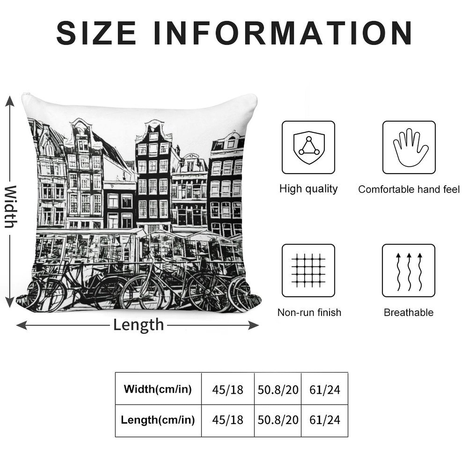 Amsterdam Row Houses, Black And White Soft Hidden Zipper Throw Pillow