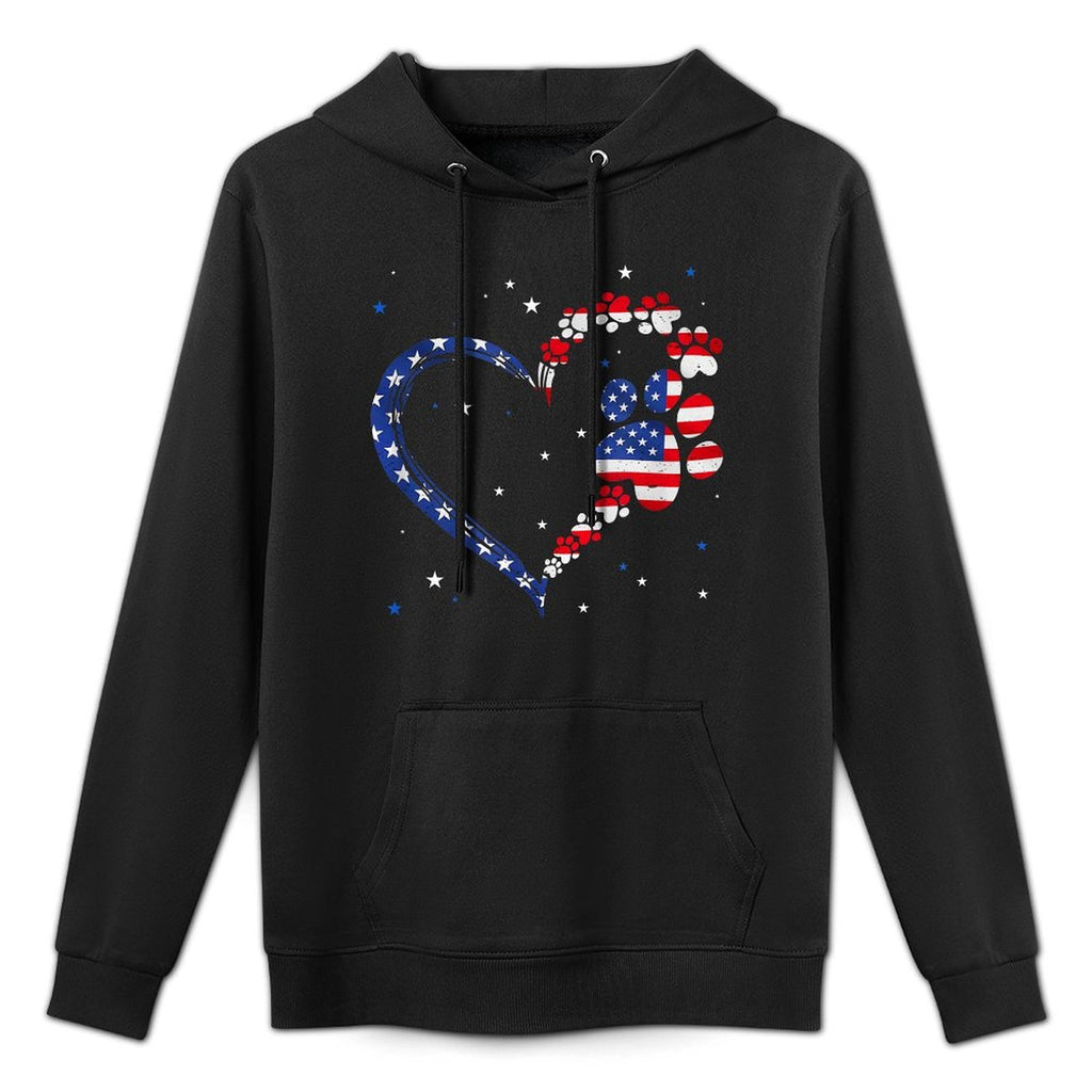 American Patriotic Dog Cat Paw Print 4Th Of July Medium-Weight Fabric Hoodie