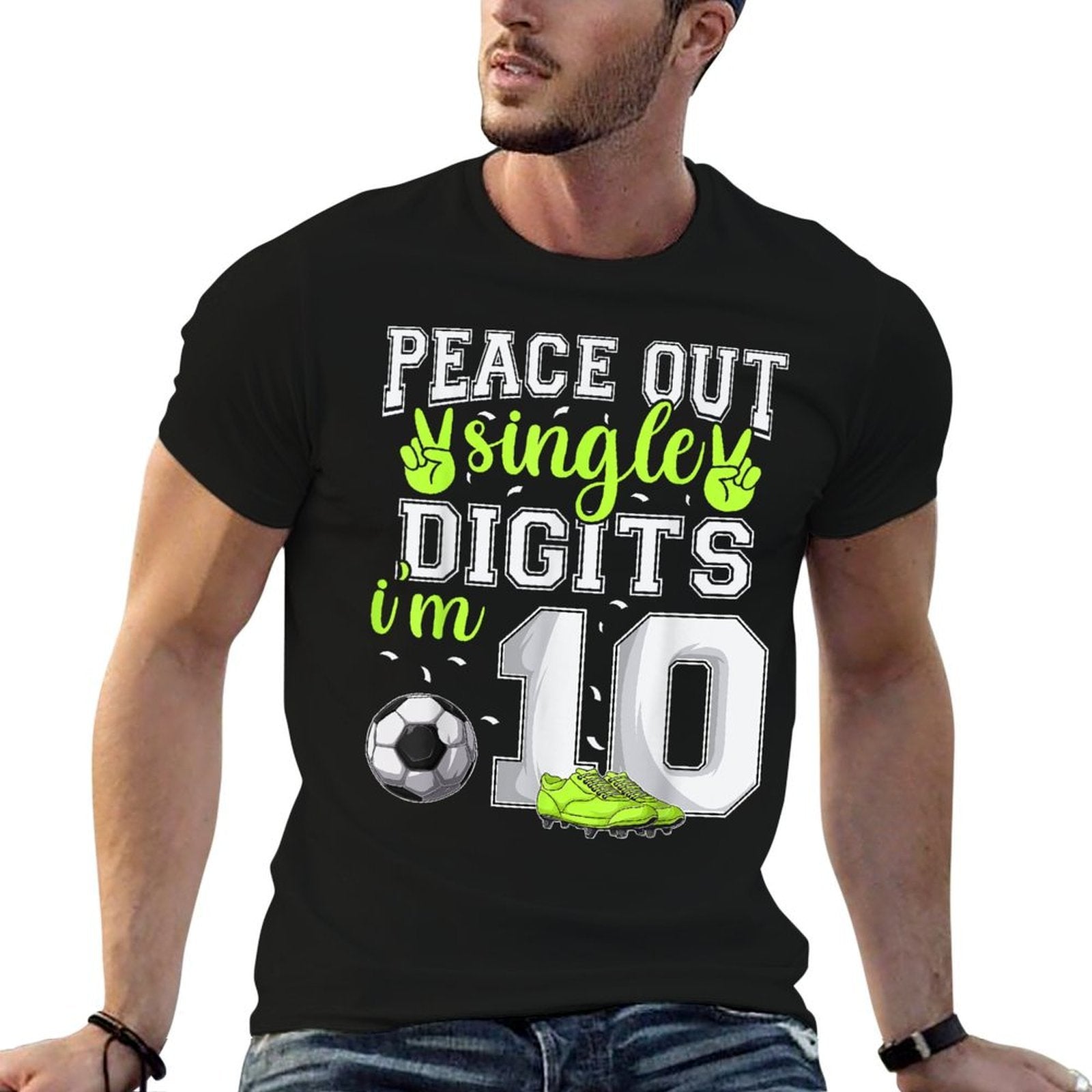 10th Birthday Boys Soccer Peace Out Single Digits  Lightweight T-Shirt