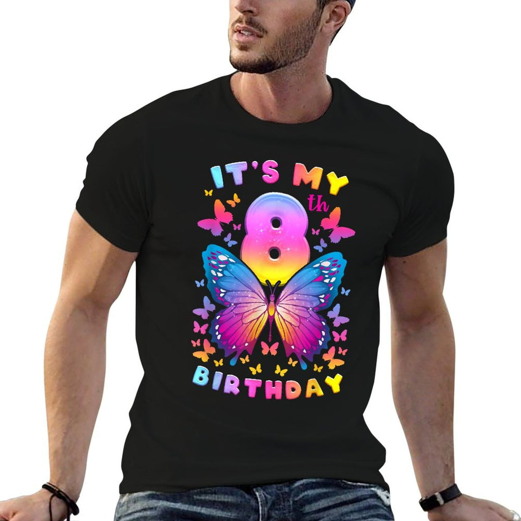8th Birthday, Girl 8 Years, Butterfly, Number 8  Odor-resistant T-Shirt