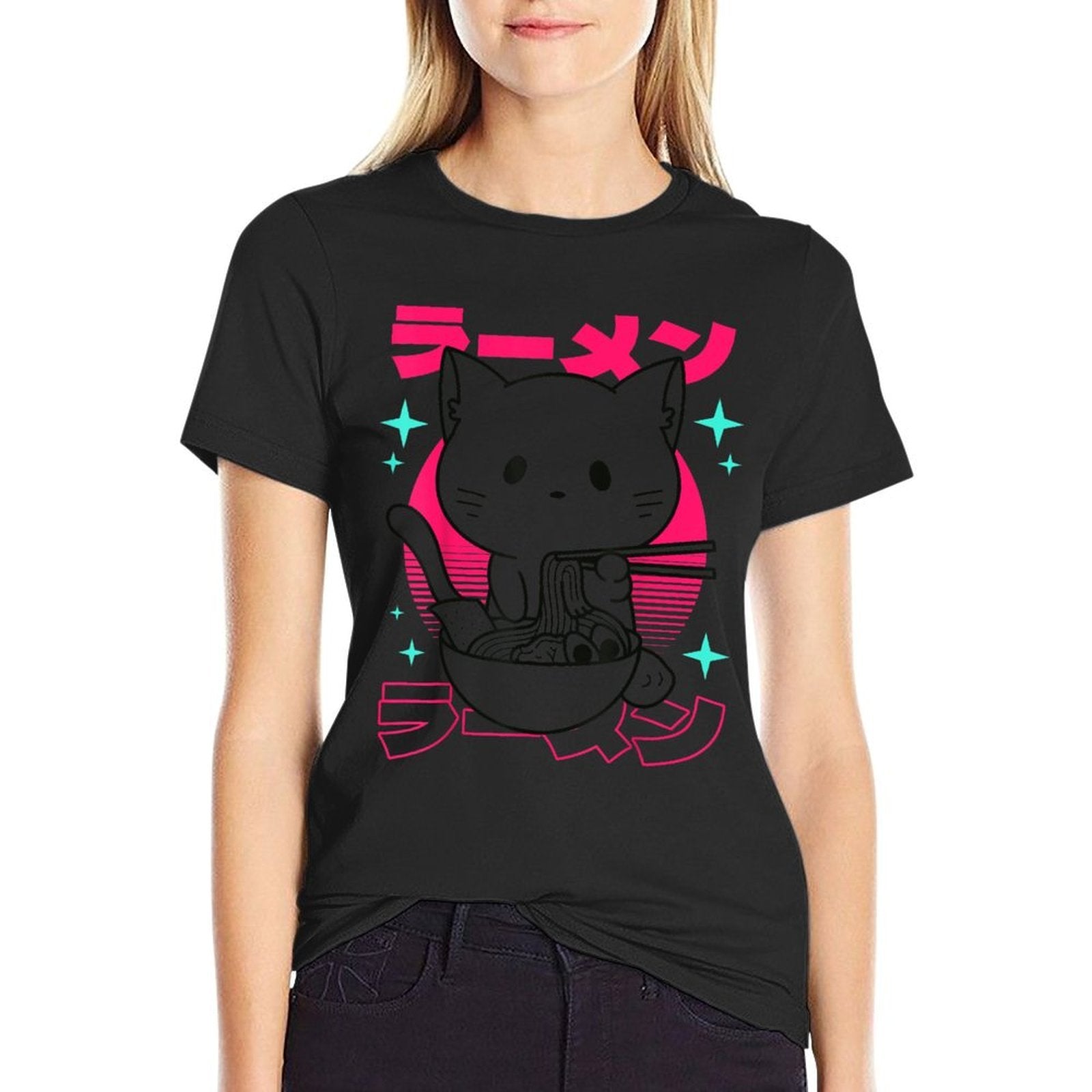 Anime Ramen Cat Japanese Retro Noodles Aesthetic Kawaii Cat  Heathered Texture T-Shirt