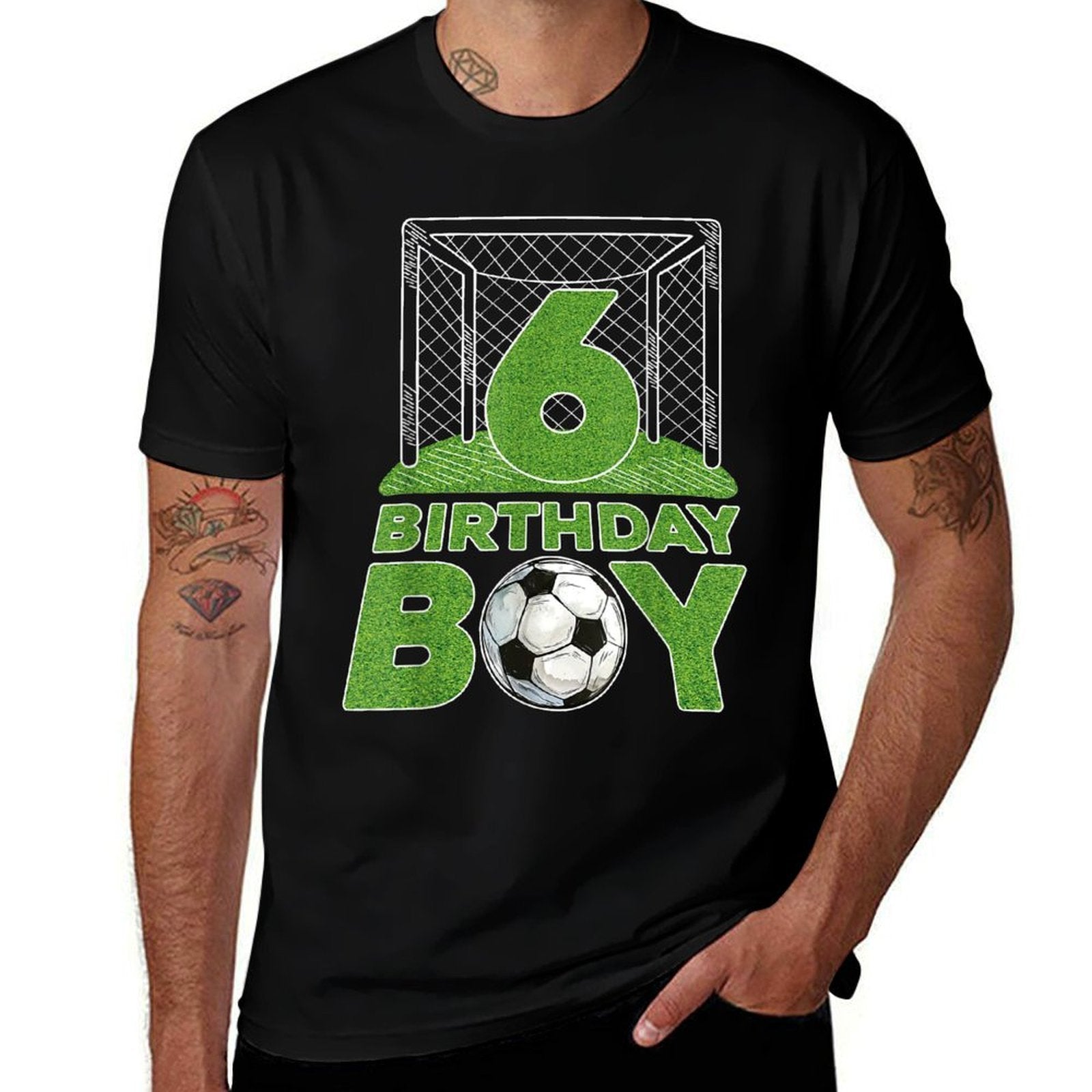 6th Birthday Boys 6 Years Old Soccer Football Goal Ball  Heathered Texture T-Shirt