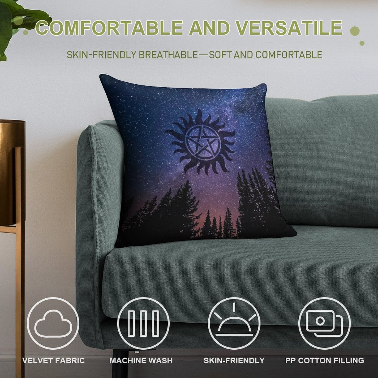 Anti Possession - Forest Starry Night Sky Soft Skin-Friendly Throw Pillow