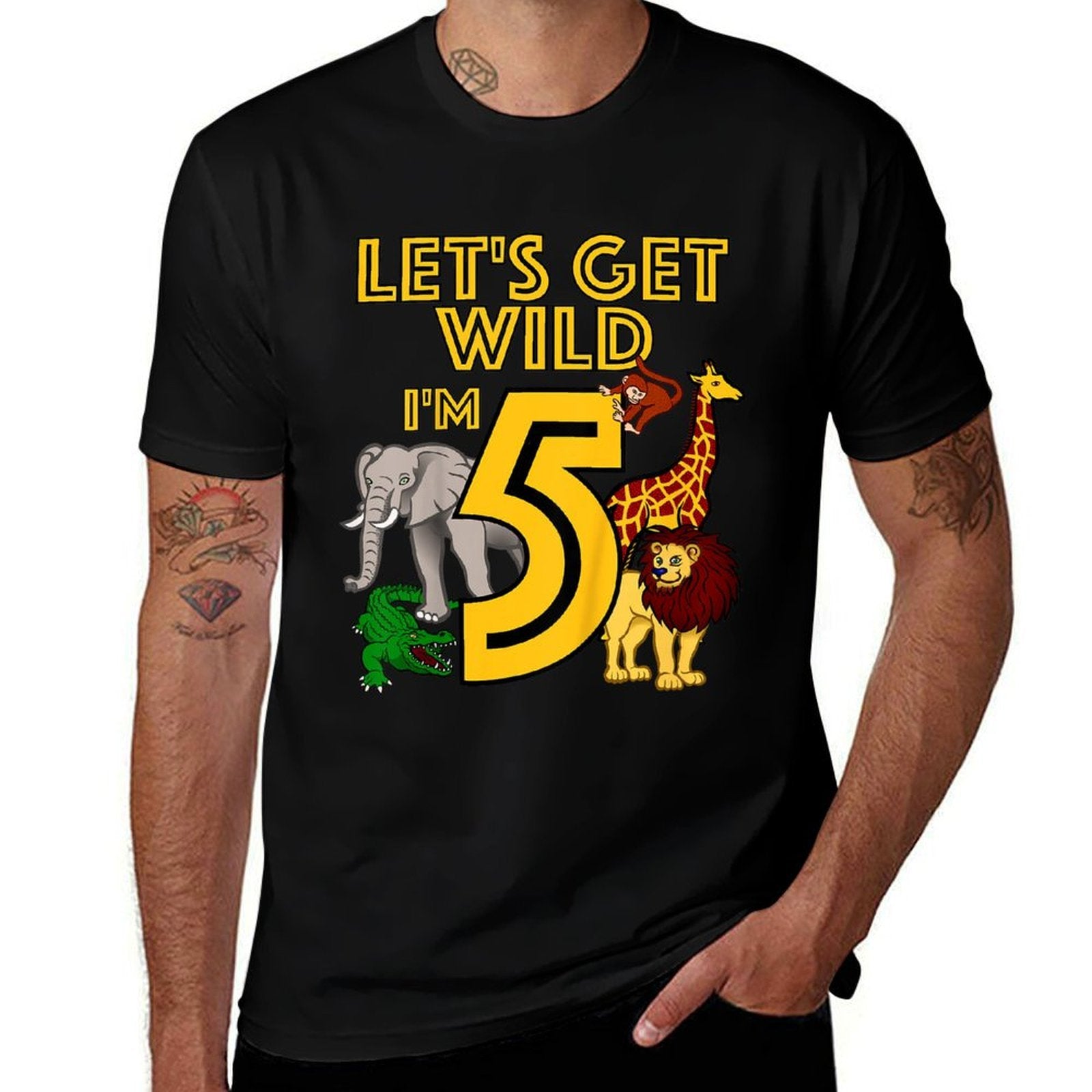 5 Year Old Zoo Birthday Safari Jungle Animal 5th Gift  Polyester Blend T-Shirt