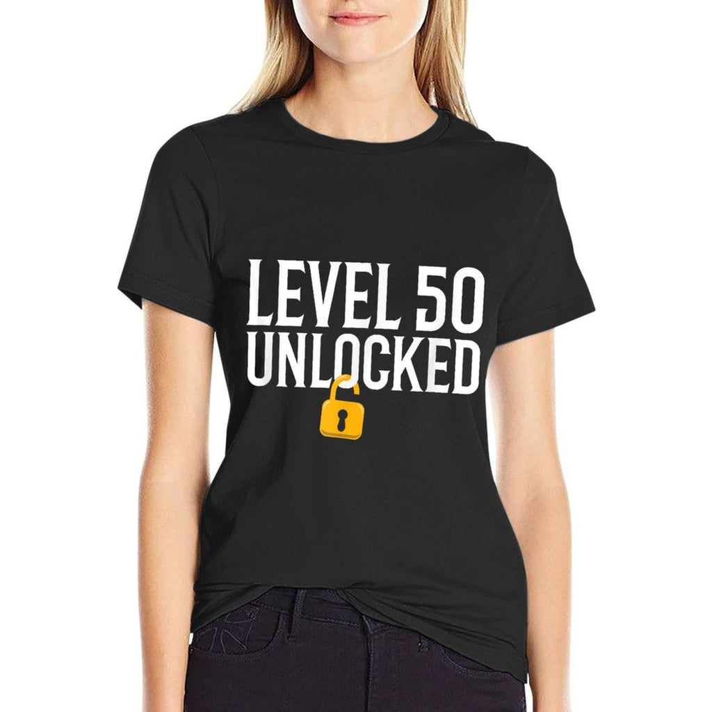 50th Birthday Gift T Funny Level 50 Unlocked  Eco-friendly Material T-Shirt