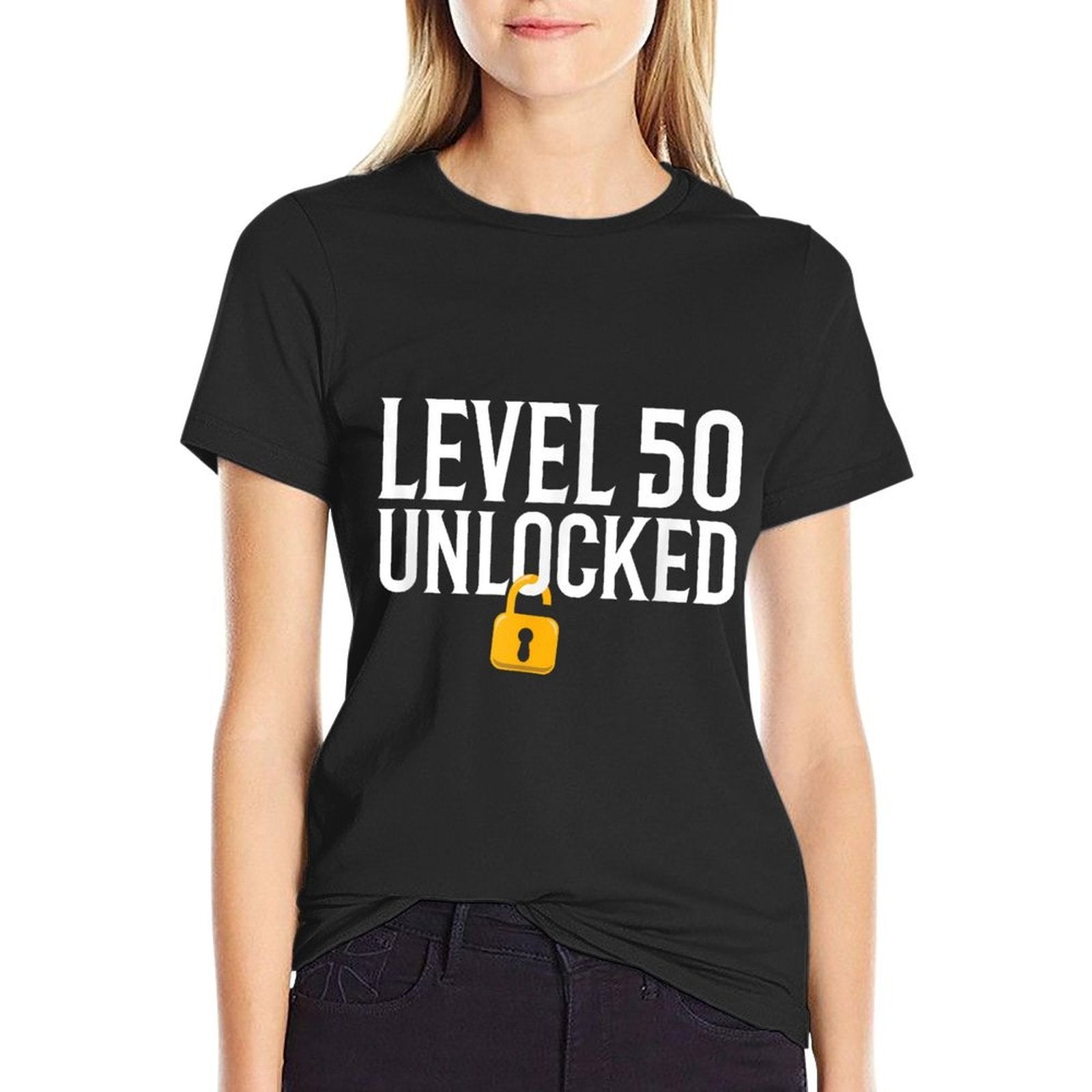 50th Birthday Gift T Funny Level 50 Unlocked  Eco-friendly Material T-Shirt