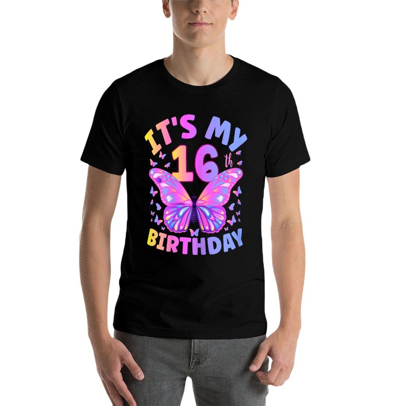 16th Birthday Girls 16 Year Old Butterfly Birthday  Rolled Sleeves T-Shirt