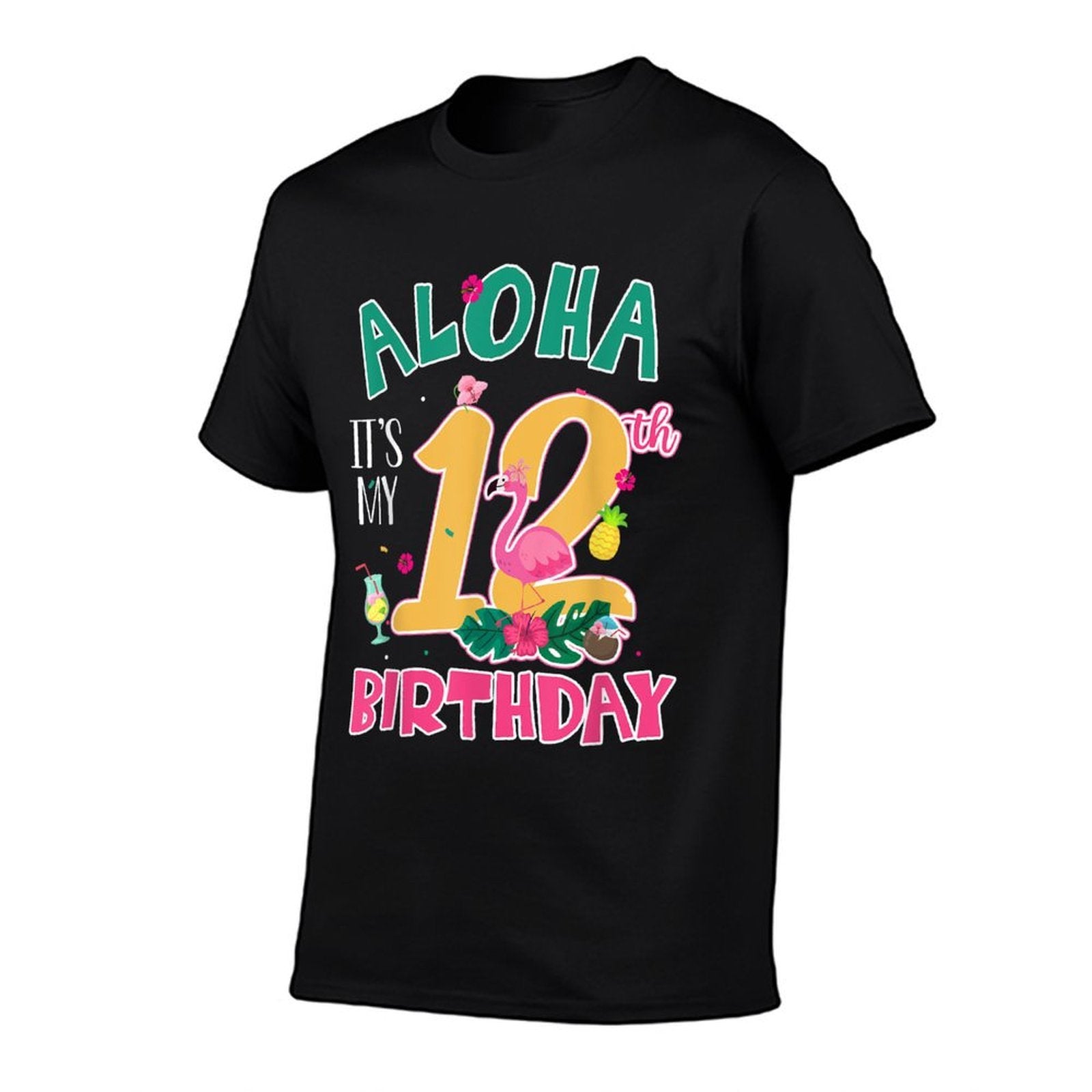 Aloha It's My 12th Birthday Flamingo Hawaii 12 Yr Old Girl  Heathered Texture T-Shirt