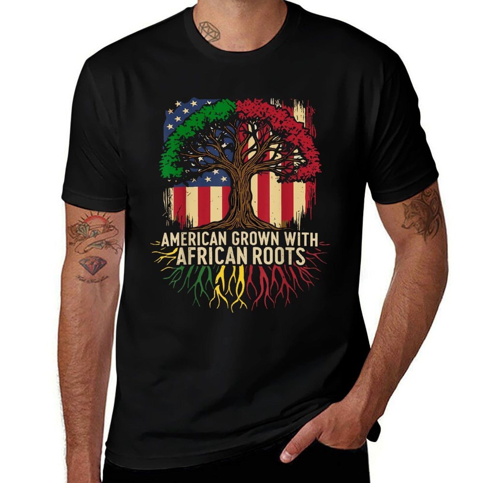 American Grown African USA Black History Month  Ribbed Collar T-Shirt