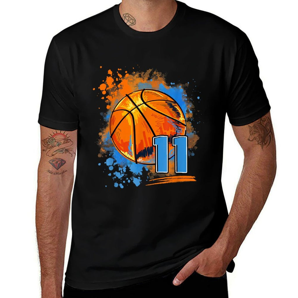 11 Years Old 11th Birthday Basketball  Fade-proof Color T-Shirt