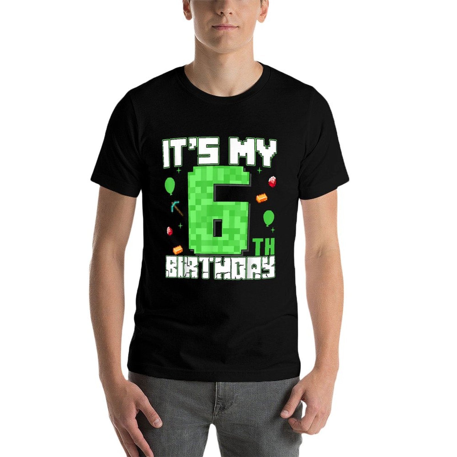 6th Birthday Kids It's My 6 Birthday Boy Pixel Number Party  High-quality Stitching T-Shirt