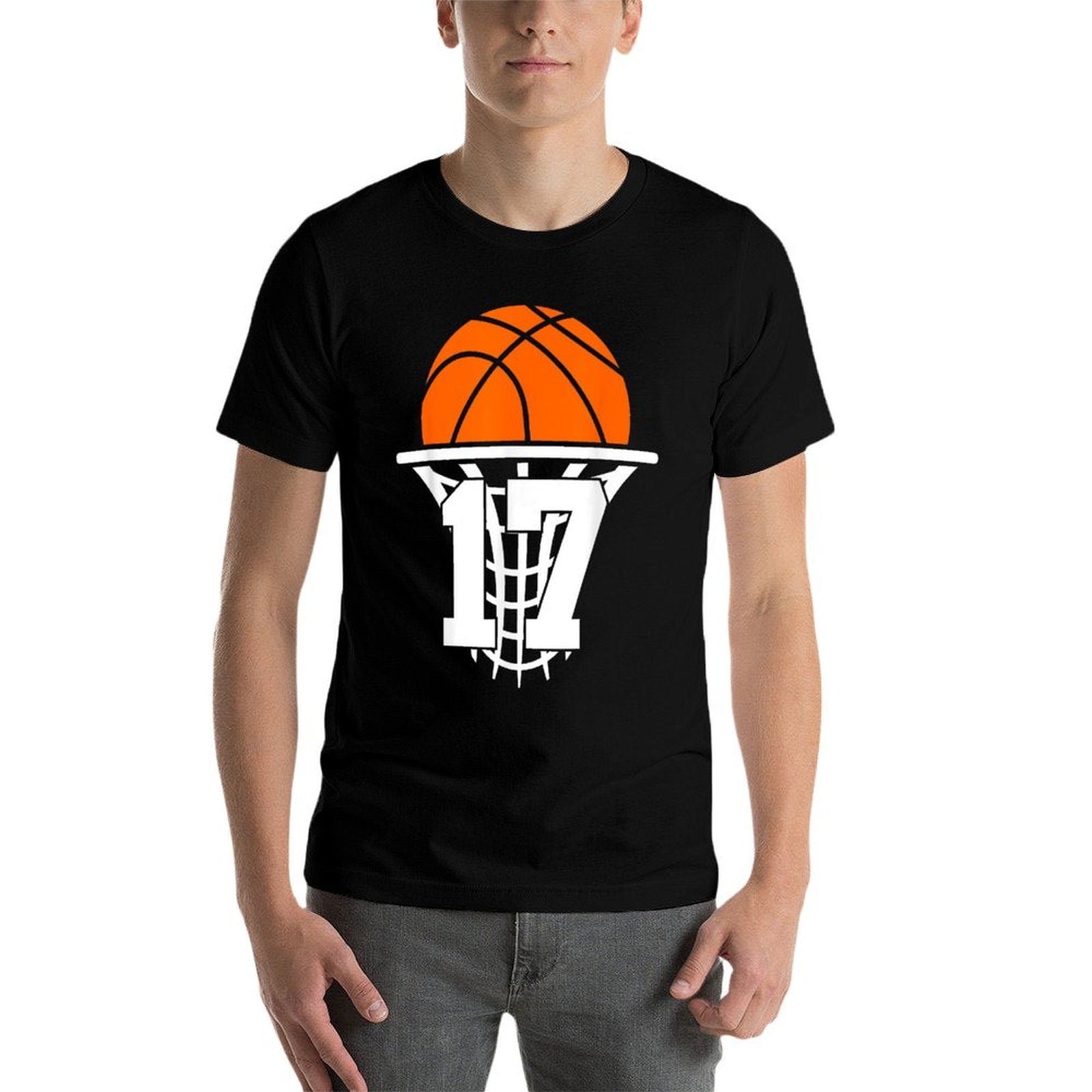 17 YEARS BASKETBALL 17TH BIRTHDAY  Ribbed Collar T-Shirt