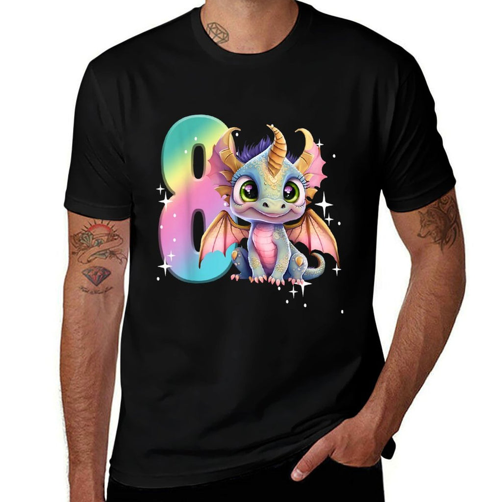 8th Birthday Dragon Party Rainbow Girl Dragon Eight 8  Moisture-wicking T-Shirt