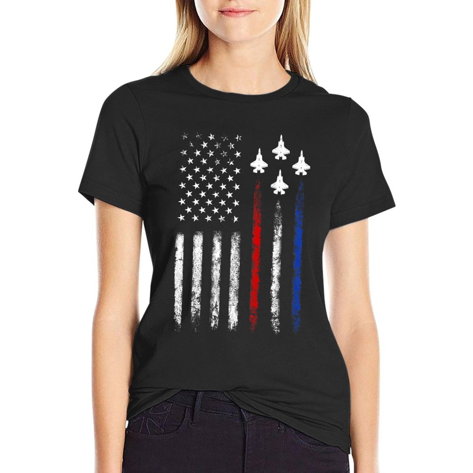 (On Back) Patriotics USA Fighter Jet 4th Of July  Quick-drying T-Shirt