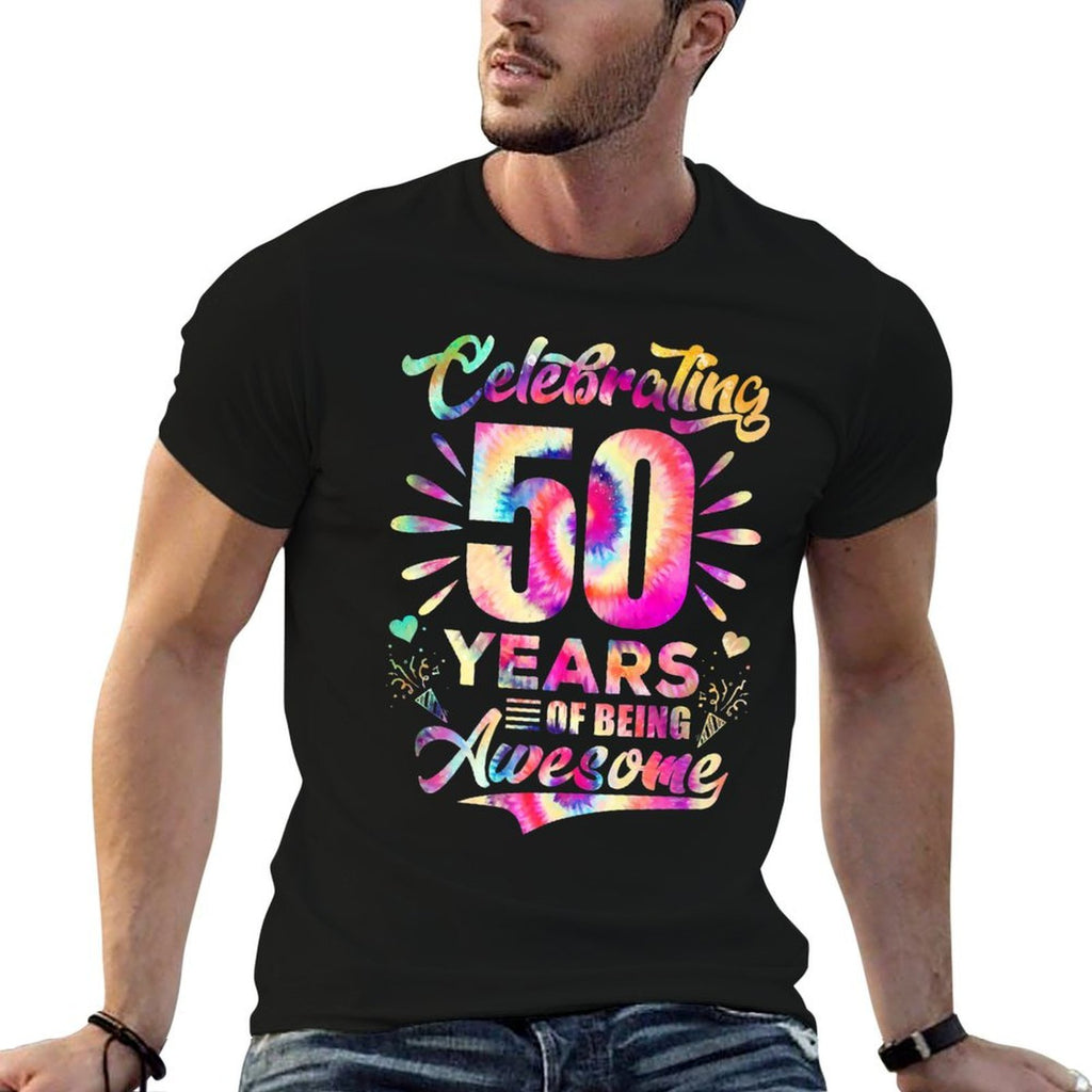 50 Years of Being Awesome 50 Years Old 50th Birthday Tie Dye Premium  Oversized Silhouette T-Shirt