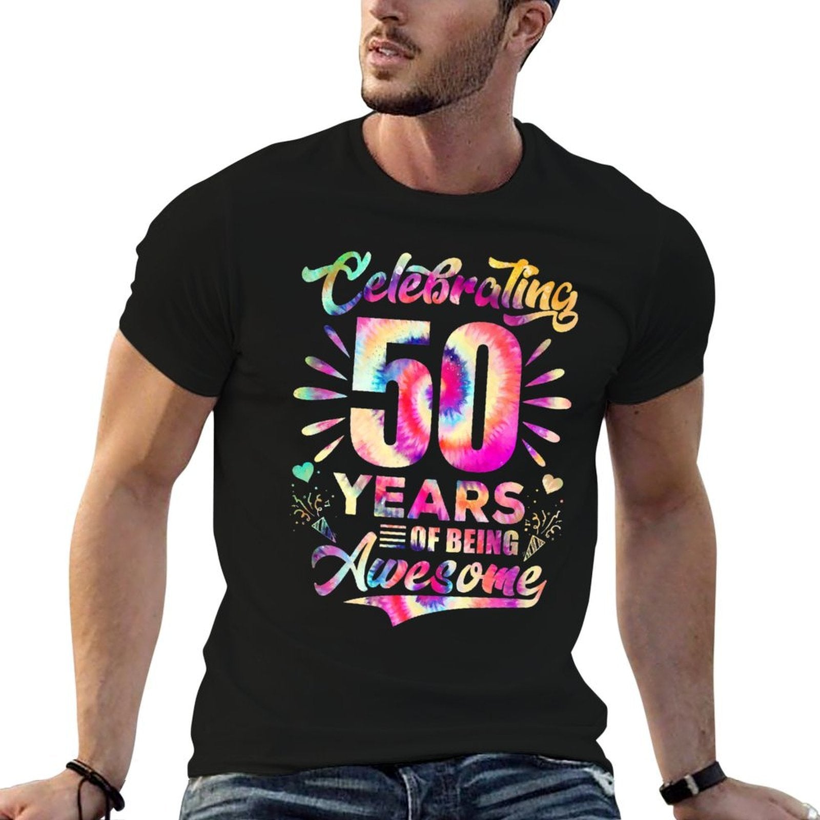 50 Years of Being Awesome 50 Years Old 50th Birthday Tie Dye Premium  Oversized Silhouette T-Shirt