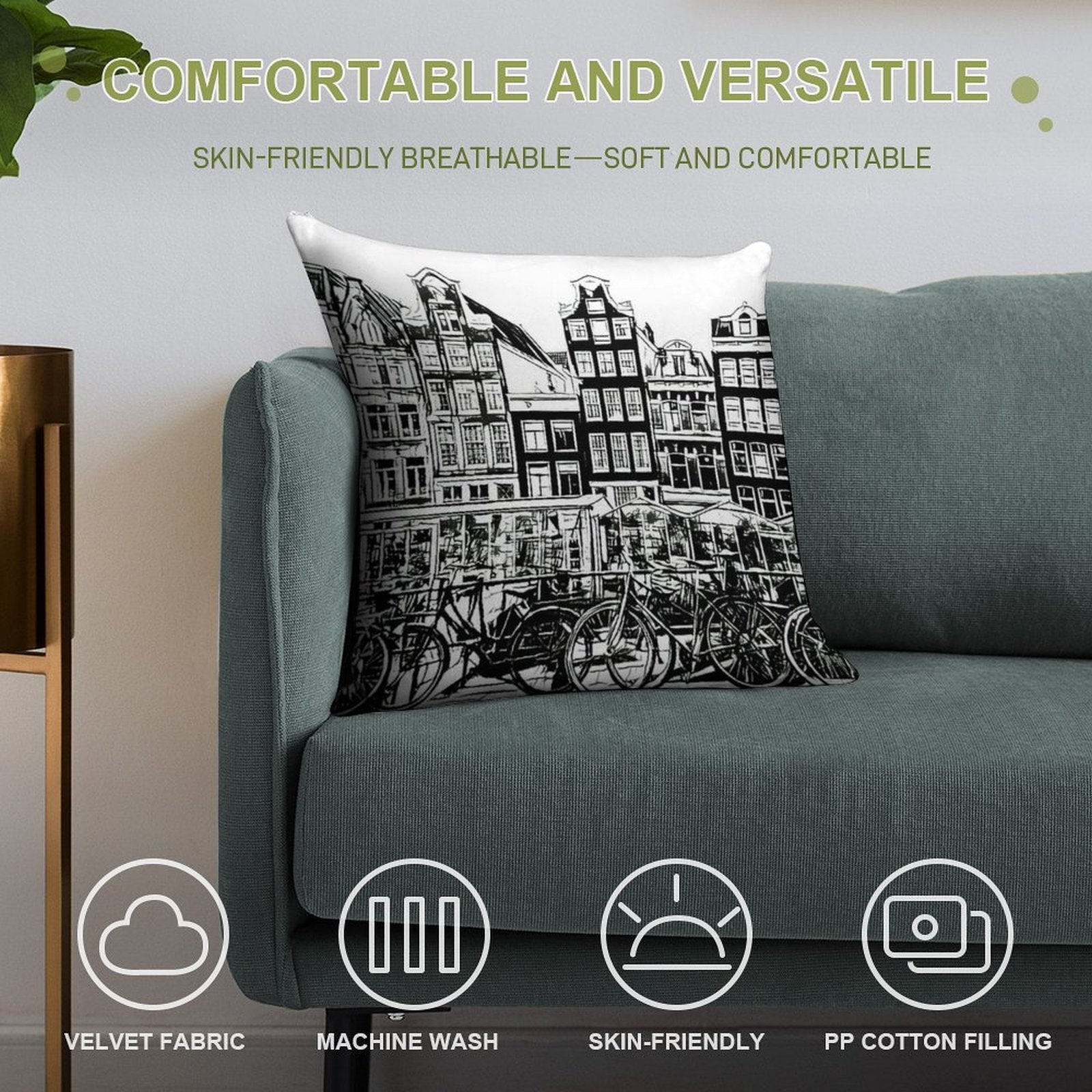 Amsterdam Row Houses, Black And White Soft Hidden Zipper Throw Pillow