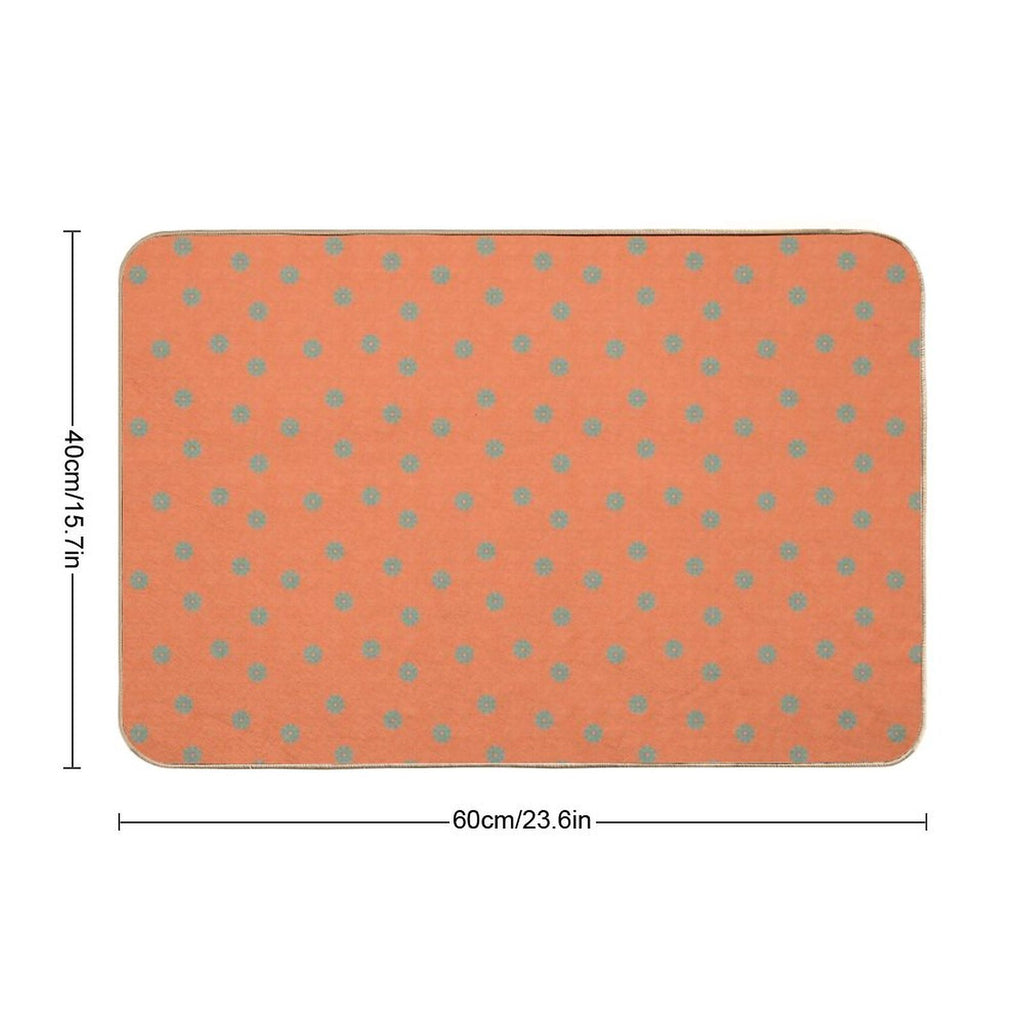 70s Retro Scattered Blue Florals With Orange Woven Textured Background  Long-Lasting Bath Mat