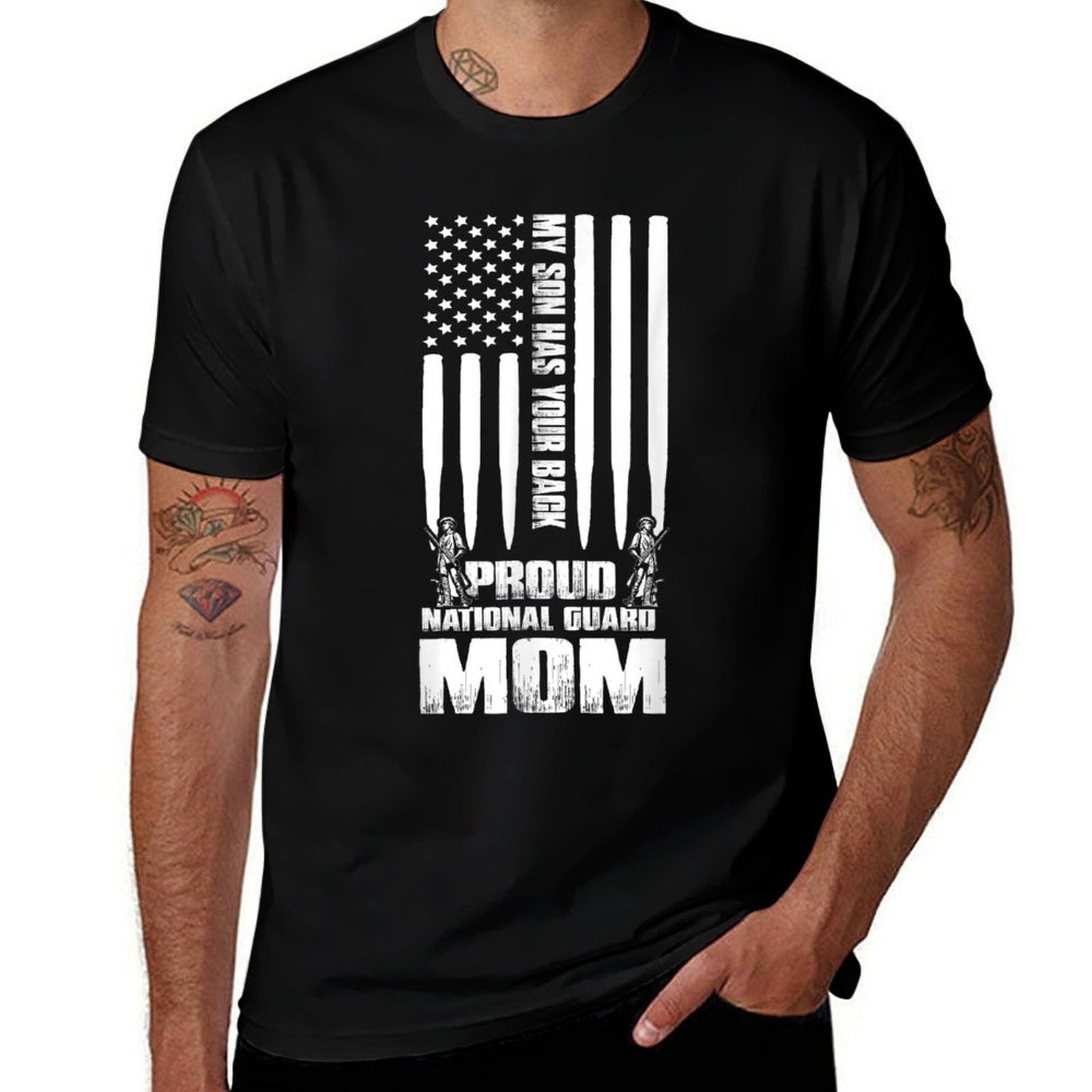 Army Mom My Son Has Your Back Proud National Guard Mom  Oversized Silhouette T-Shirt