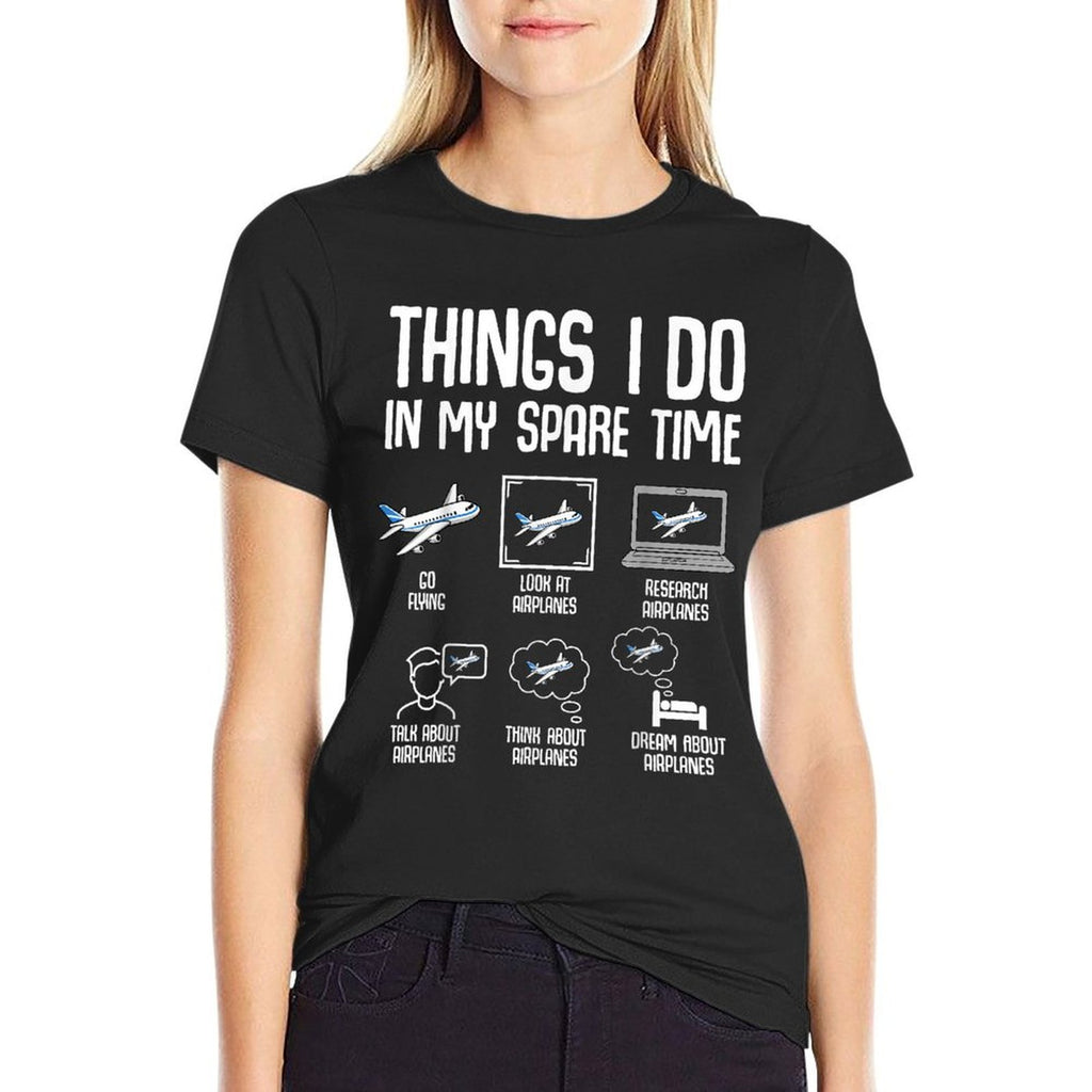 Airplane Things I Do In My Spare Time Plane Pilot Kids Men  High-quality Stitching T-Shirt