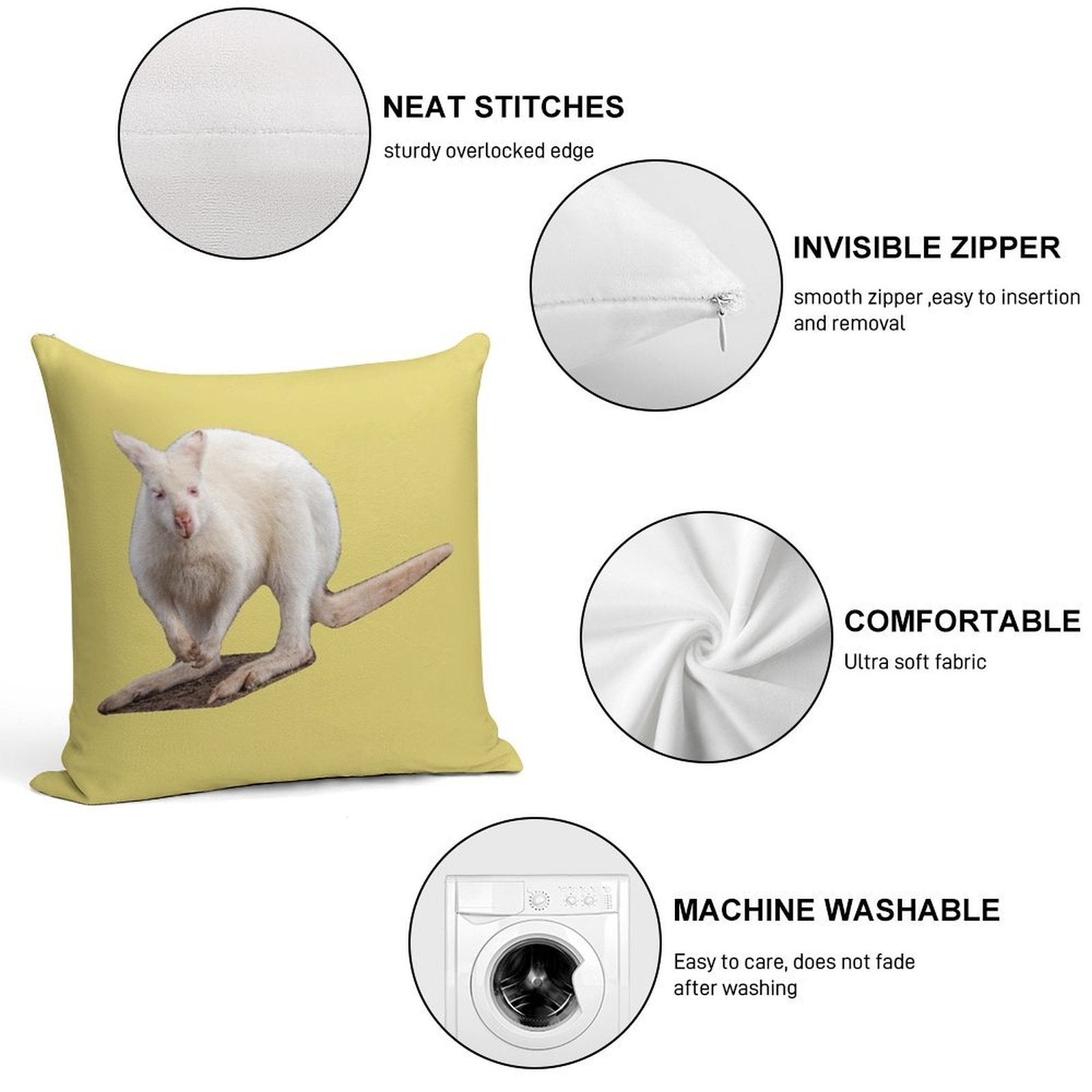 Albino Wallaby Soft Skin-Friendly Throw Pillow