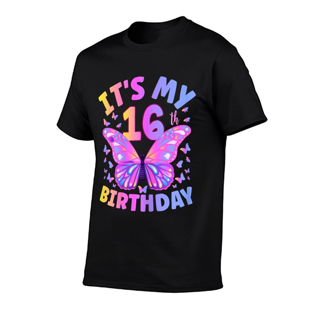 16th Birthday Girls 16 Year Old Butterfly Birthday  Rolled Sleeves T-Shirt