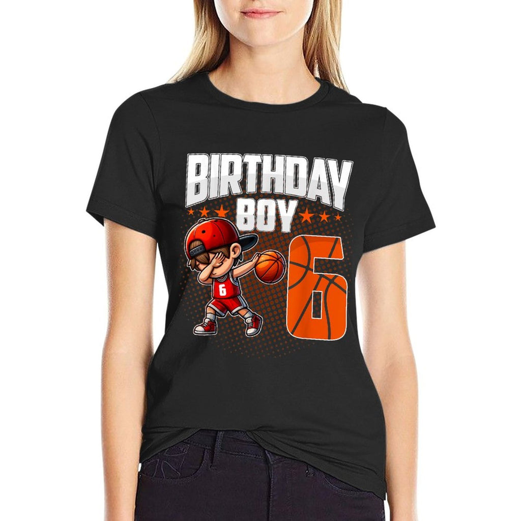 6th Birthday Boy Basketball Dabbing 6 Years Old Boy Birthday  Cotton T-Shirt