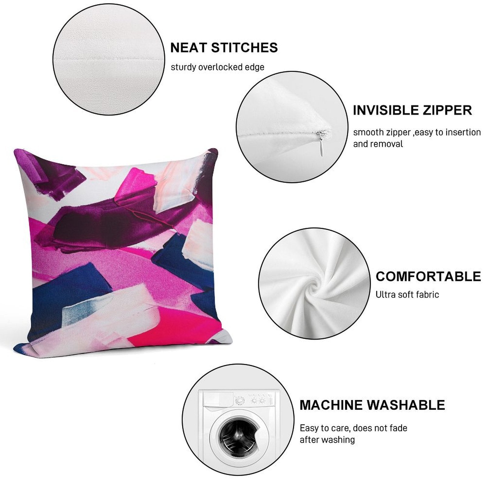 Abstract Art  -  Pink And Navy Soft Hidden Zipper Throw Pillow