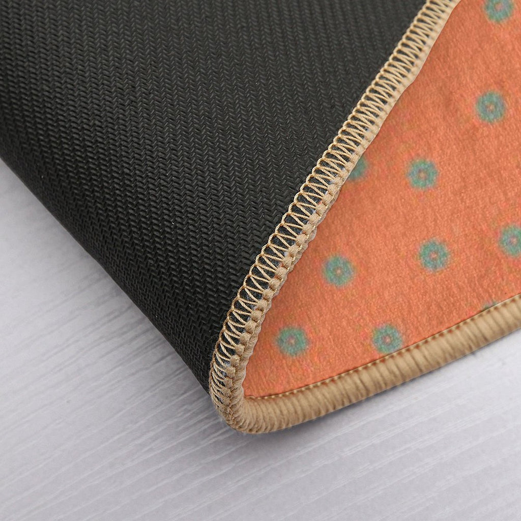 70s Retro Scattered Blue Florals With Orange Woven Textured Background  Long-Lasting Bath Mat