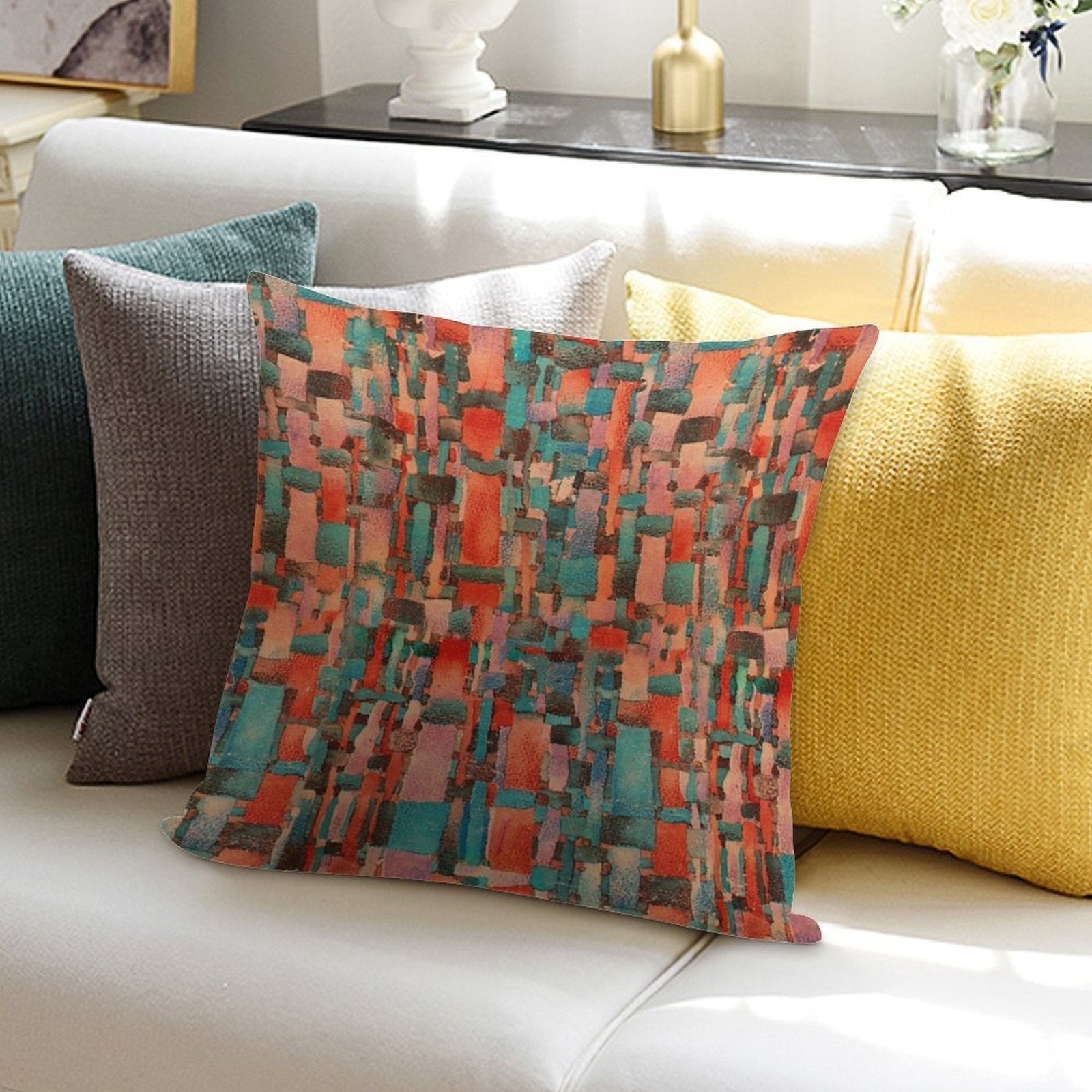 Abstract  Coral And Aqua Soft Skin-Friendly Throw Pillow