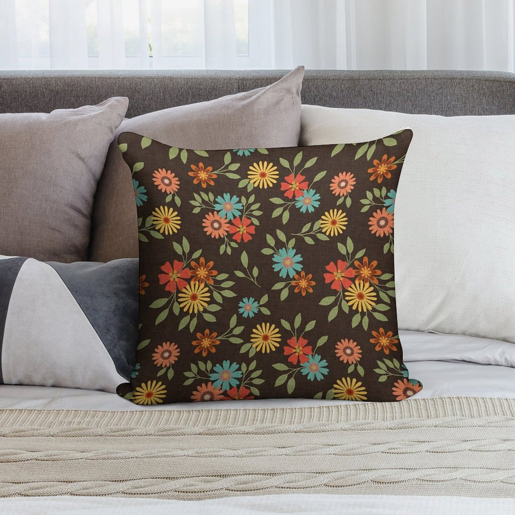 70s Retro Floral Clusters With A Woven Textured Background Soft Anti-Pilling Throw Pillow