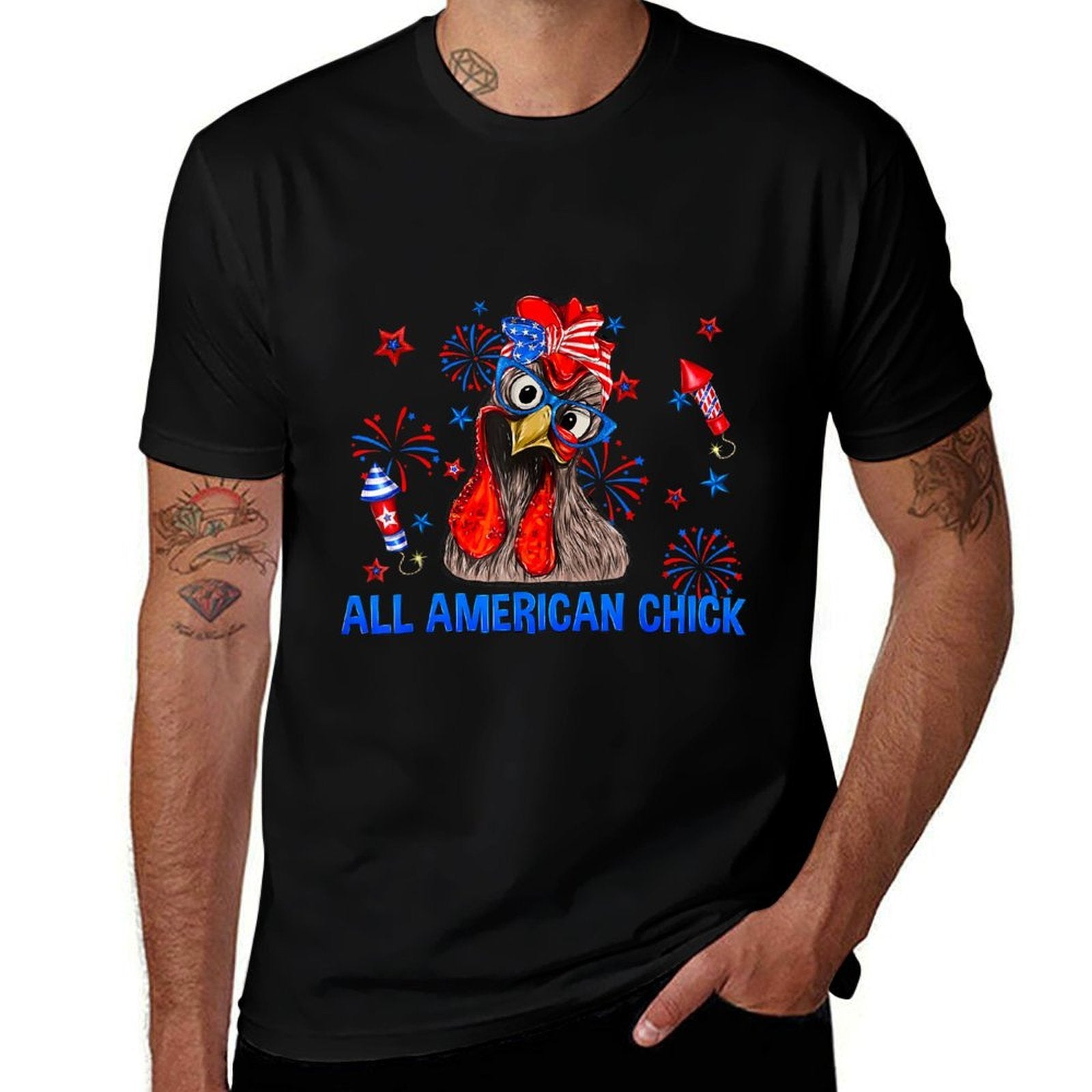 All American Chick Patriotic USA Chicken 4th of July  Cotton T-Shirt