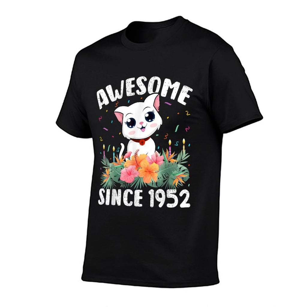 70 Years Old Cat Lover Awesome Since 1952 70th Birthday  Ribbed Collar T-Shirt