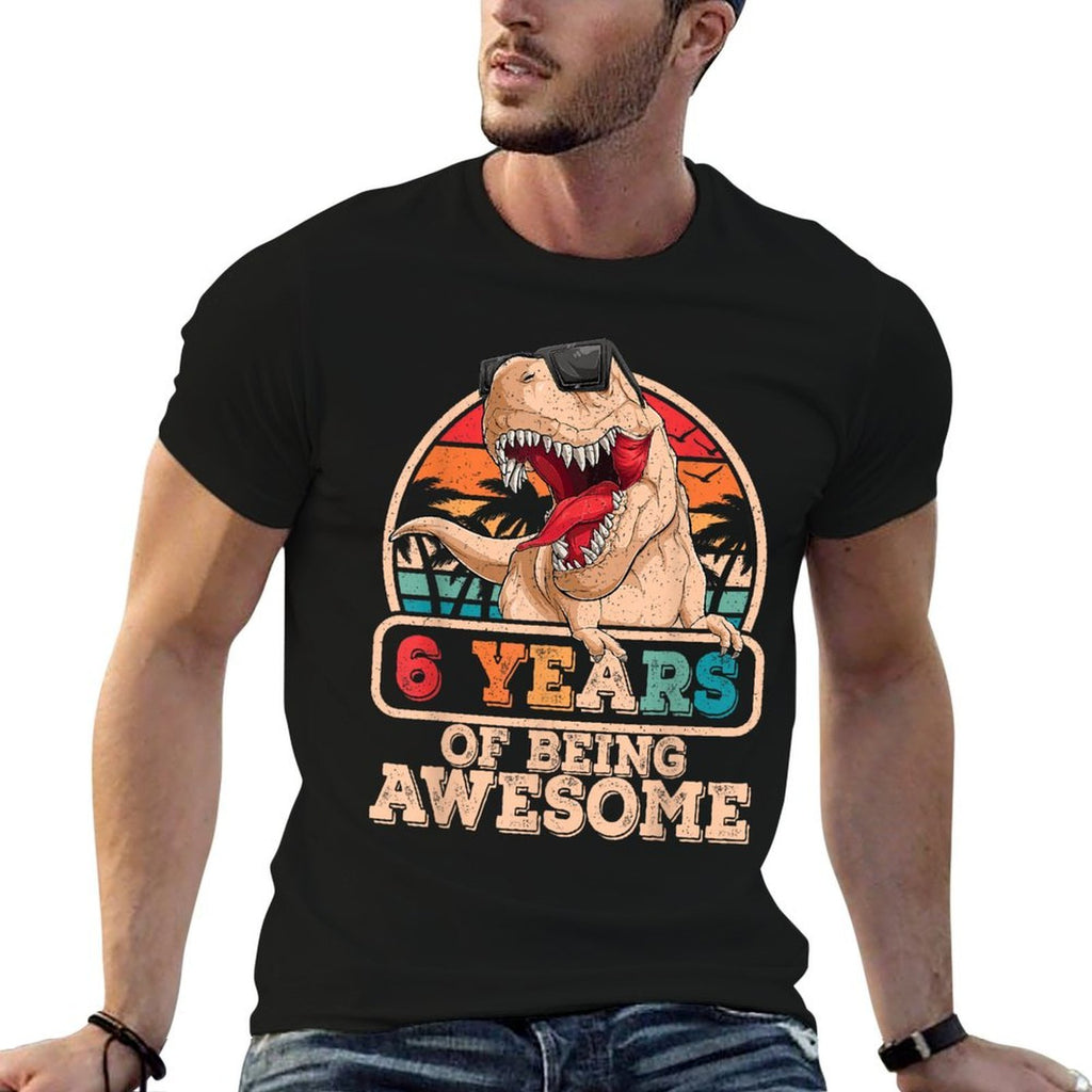 6 Years Awesome T Rex Dinosaur 6th Birthday Dino Boys Kids  Slim-fit Cut T-Shirt