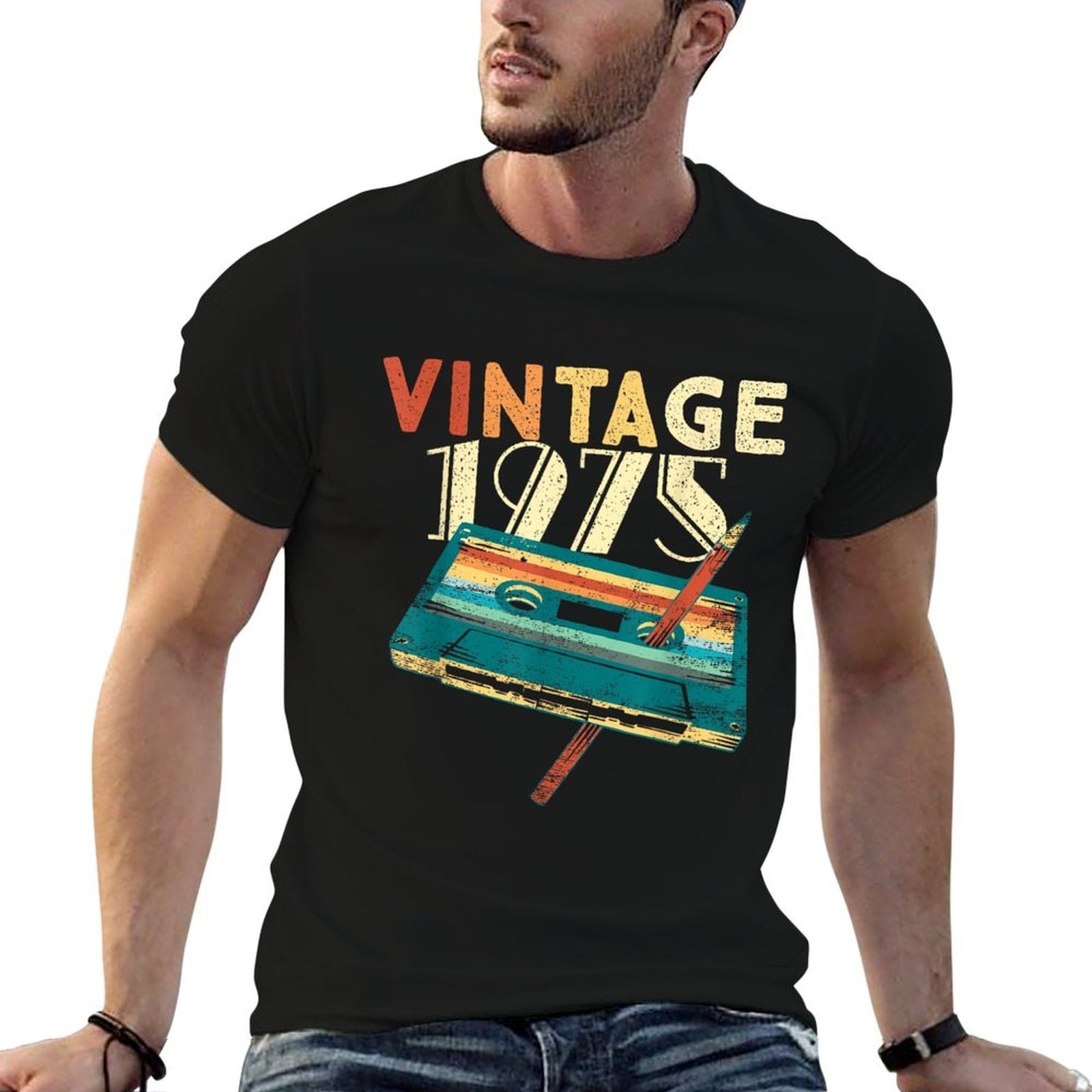 50 Years Old Gifts Vintage 1975 Music Cassette 50th Birthday  Wrinkle-resistant T-Shirt