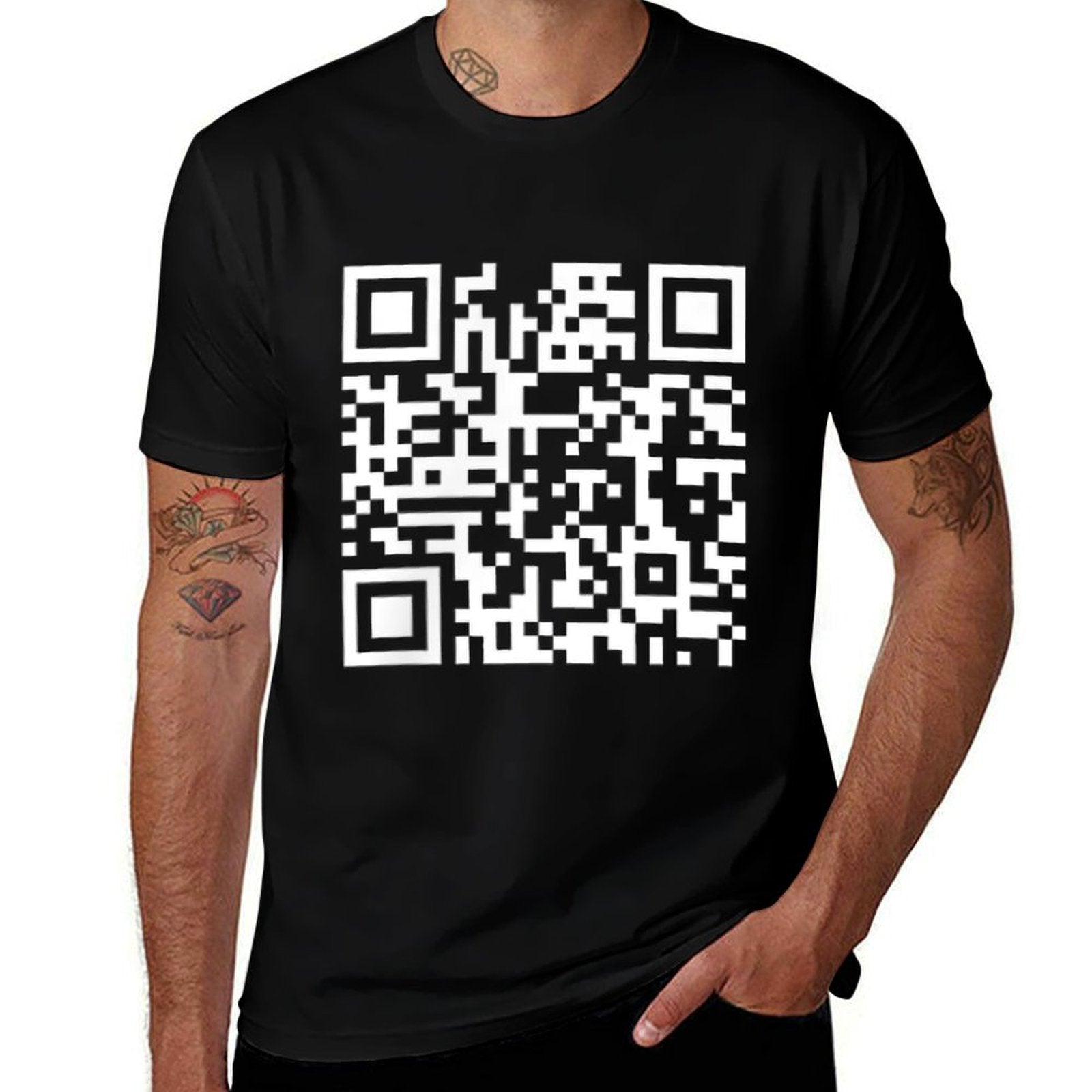 (2 SIDES) Funny QR Fck You Code Middle Finger Saying Quote  Fade-proof Color T-Shirt
