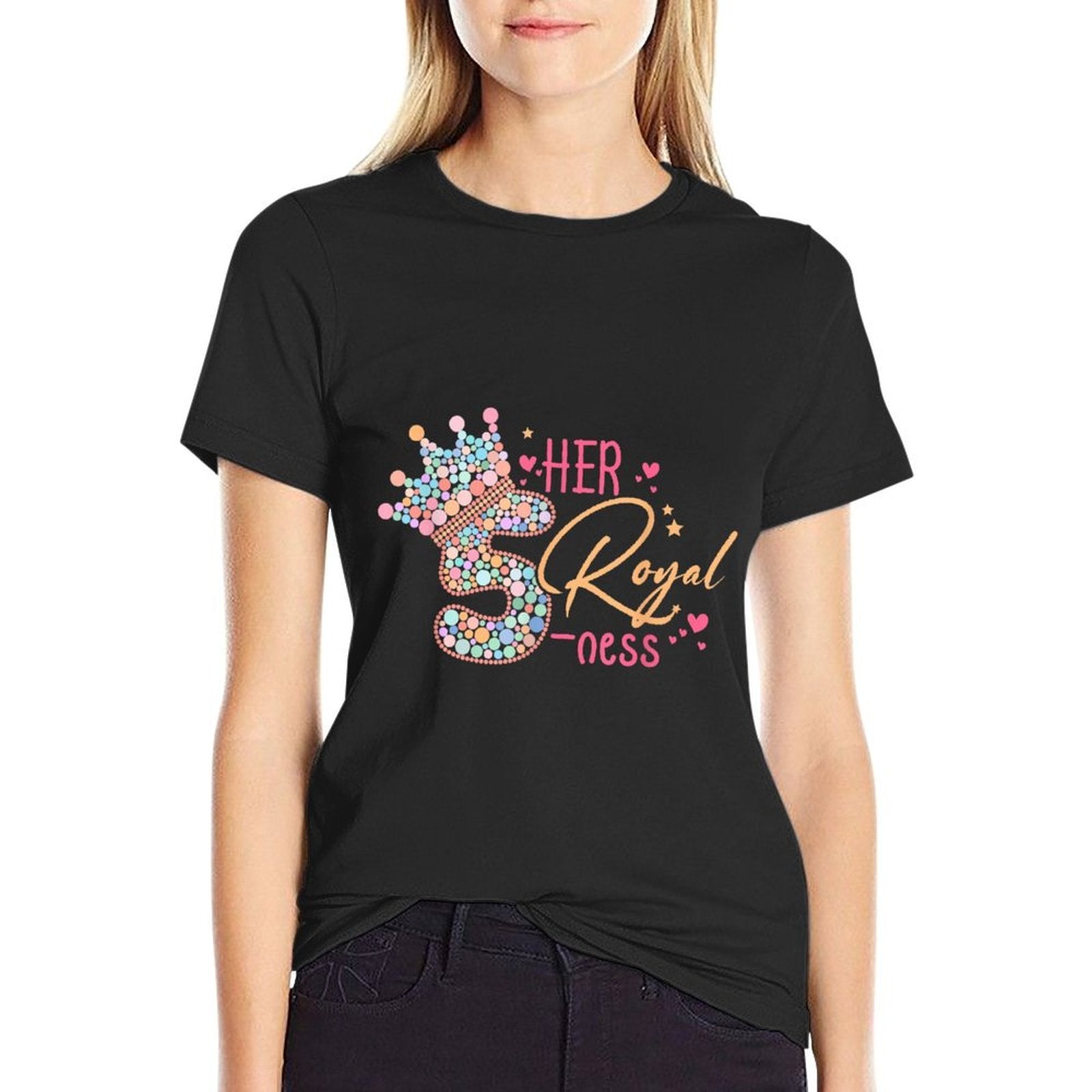 5th Birthday Her Royal Five-ness 5 Years Old Toddler  Summer-ready Fabric T-Shirt