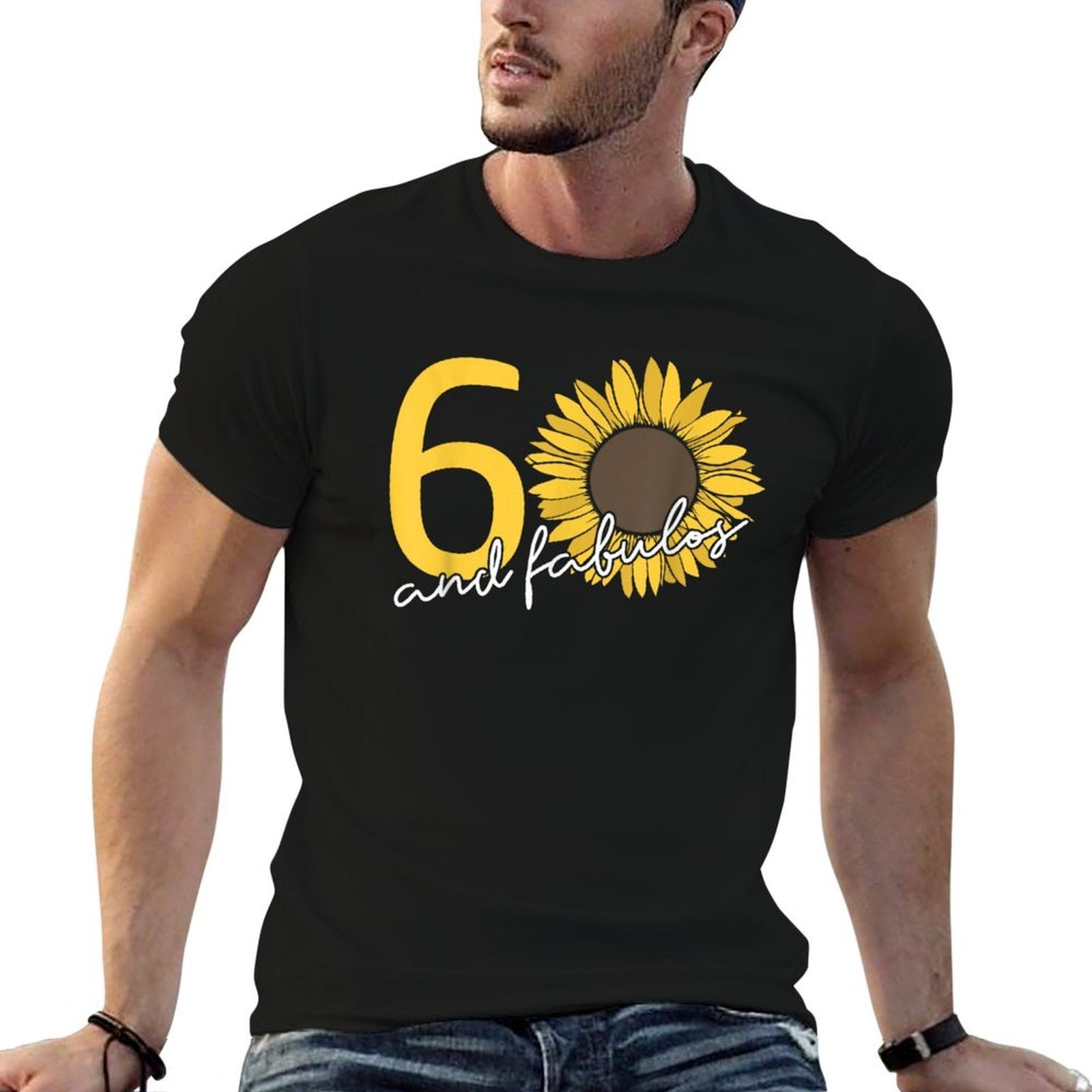 60 And Fabulous 60th Birthday Sunflower  Heathered Texture T-Shirt