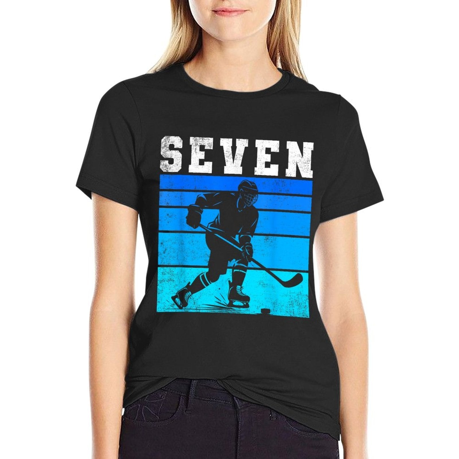 7th Birthday Ice Hockey Boys Seven Hockey Birthday Party  Durable T-Shirt