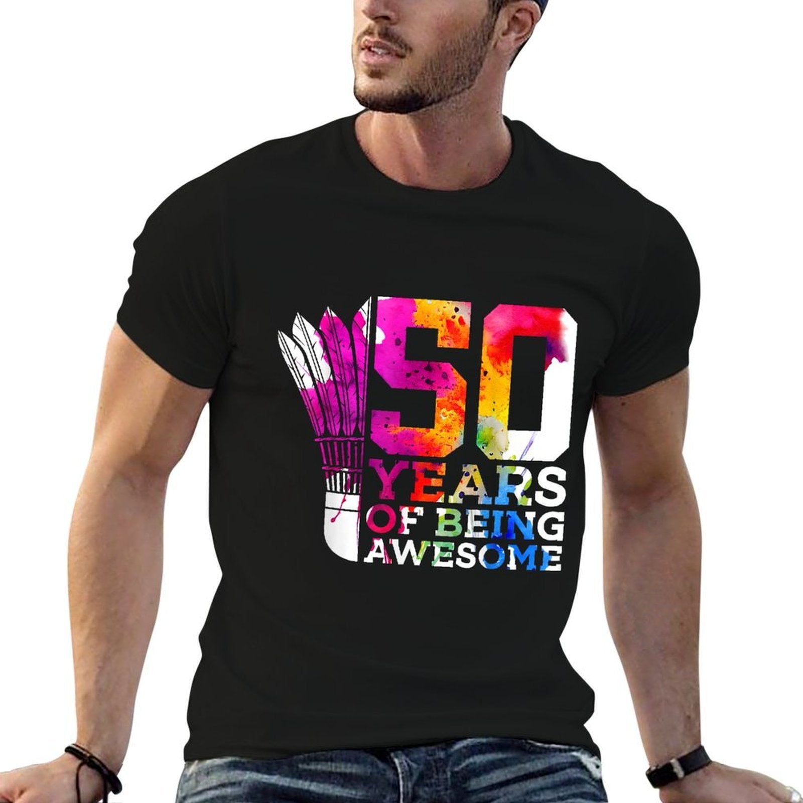 50 YEARS OF BEING AWESOME BADMINTON 50TH BIRTHDAY  Affordable Price T-Shirt