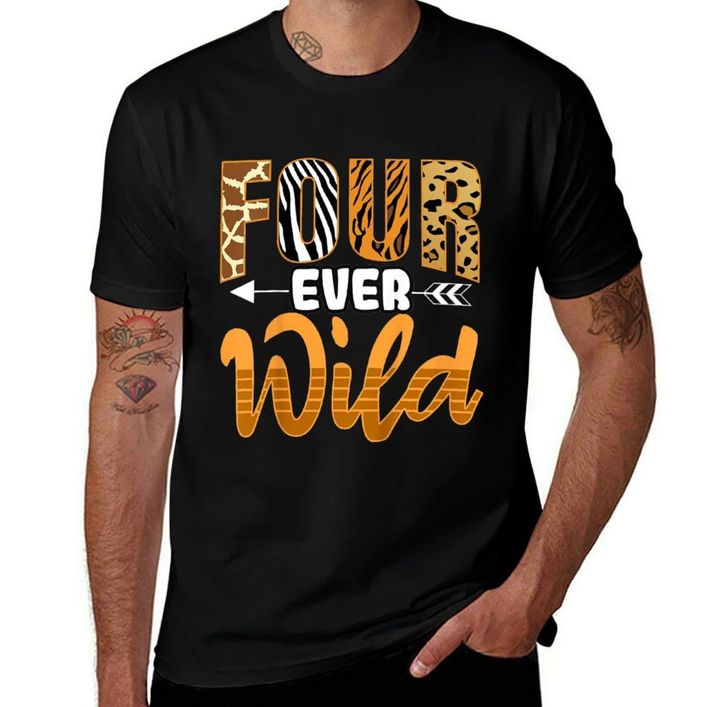 4 Four Ever Wild - Savanna African Animals 4th Birthday  Ribbed Collar T-Shirt