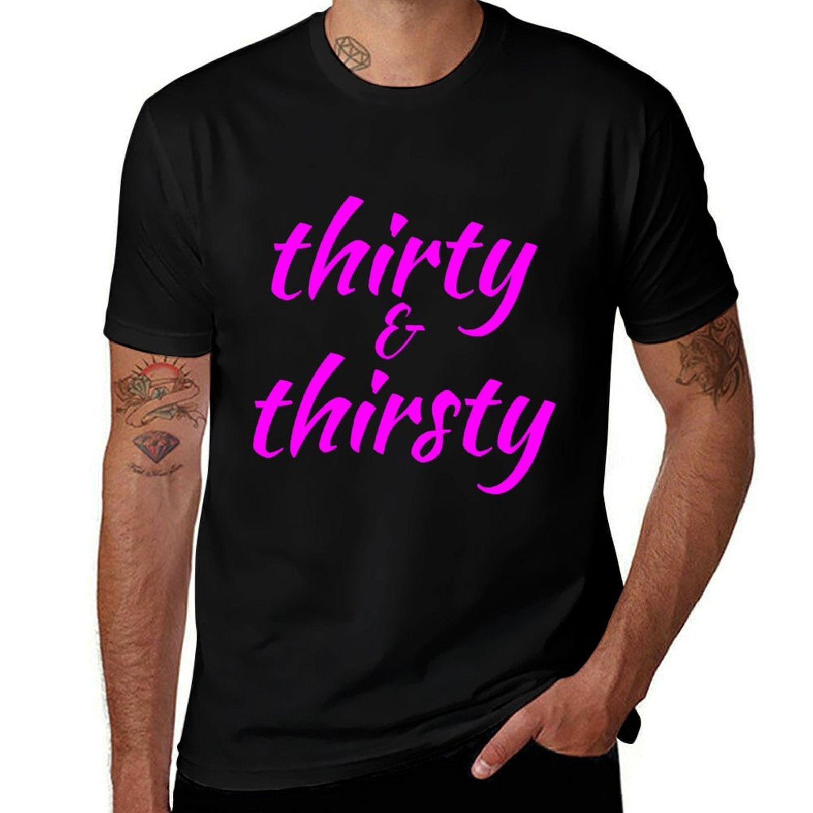 30th Birthday Gift Thirty & Thirsty Pink  Vintage-inspired T-Shirt
